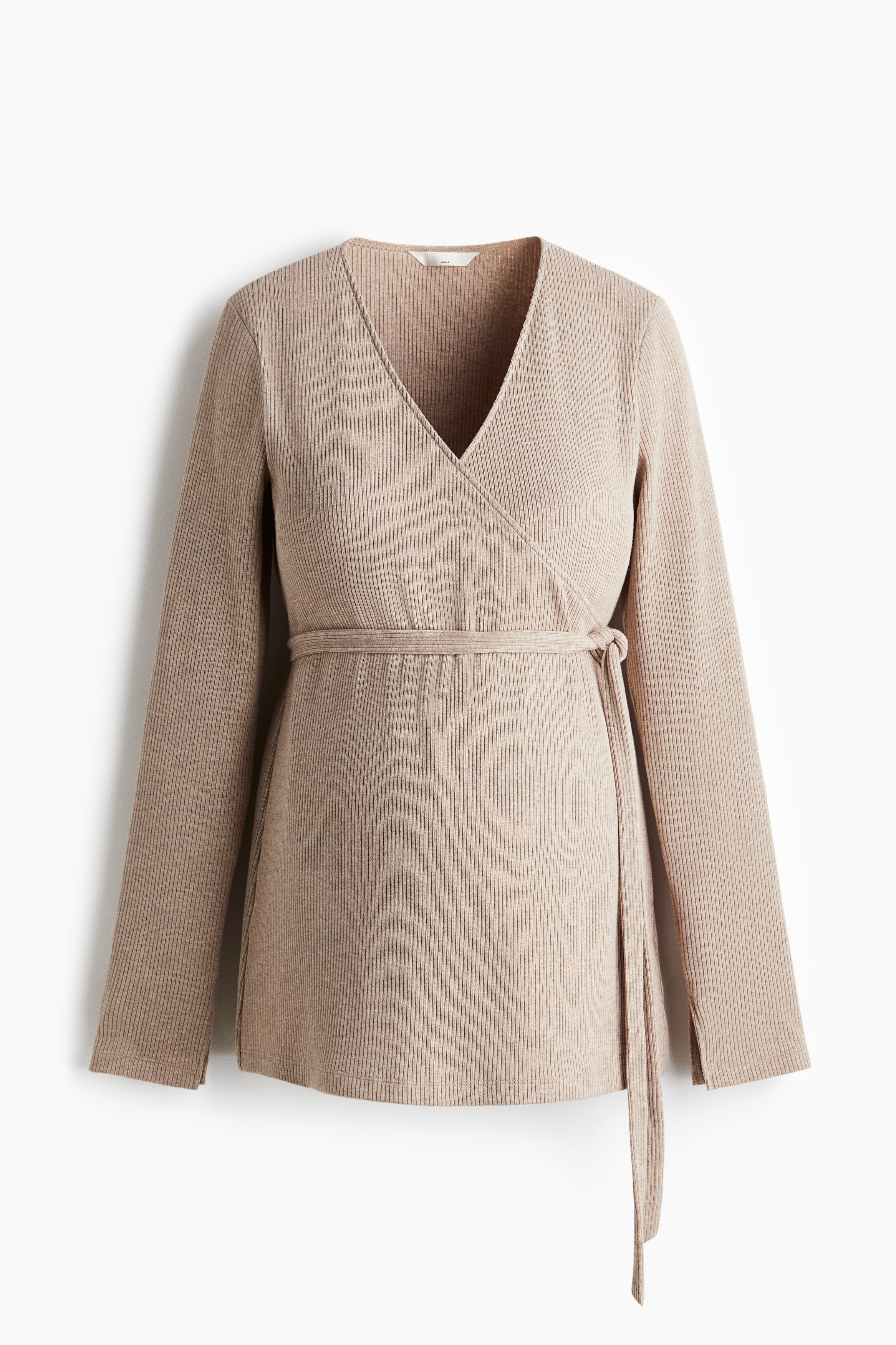 MAMA Ribbed Wrapover Top - Beige melange - Ladies | H&M US