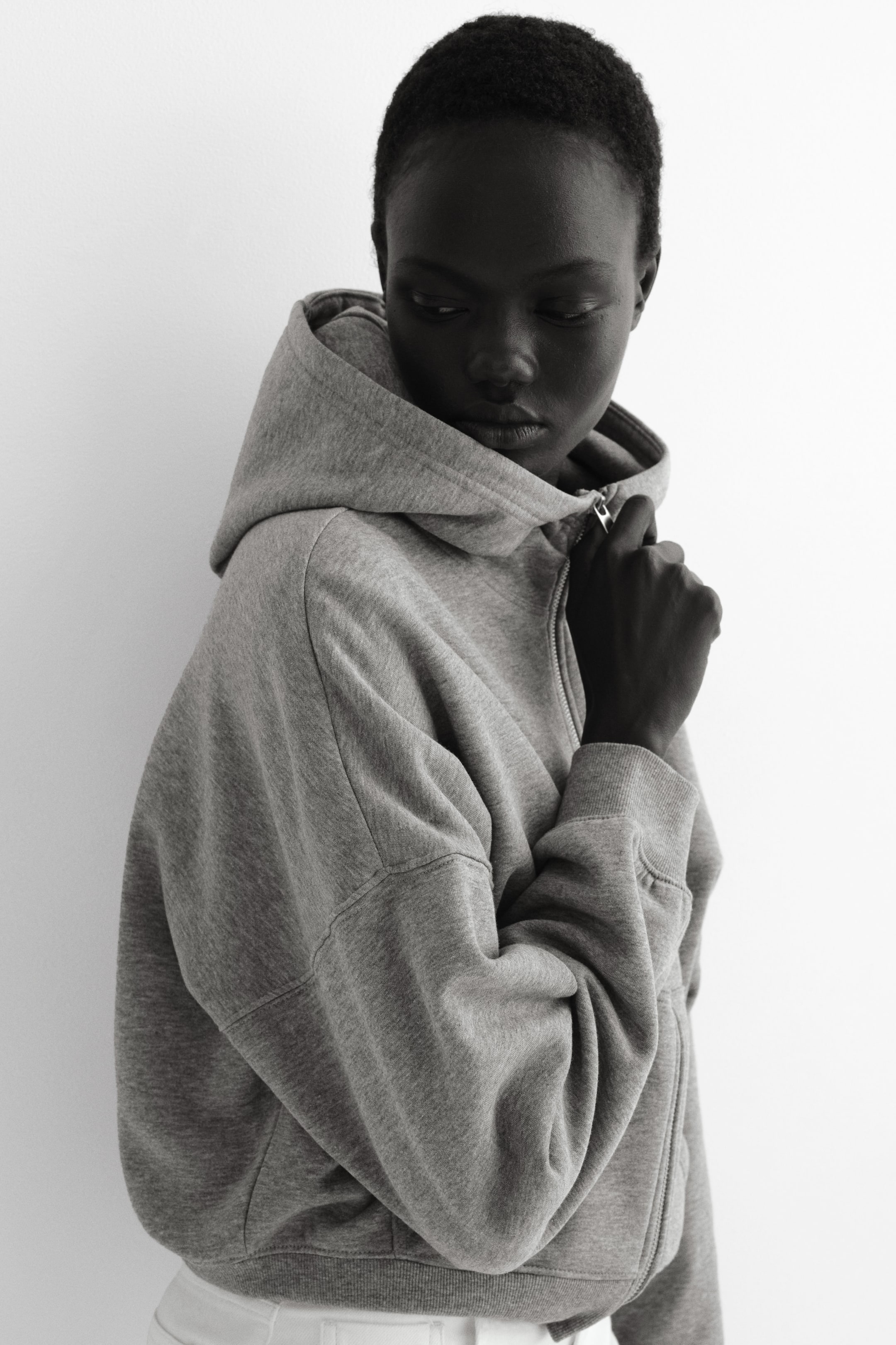 이미지 확대 보기: 집업 후디 - 그레이 멜란지 - 여성 | H&M KR 1