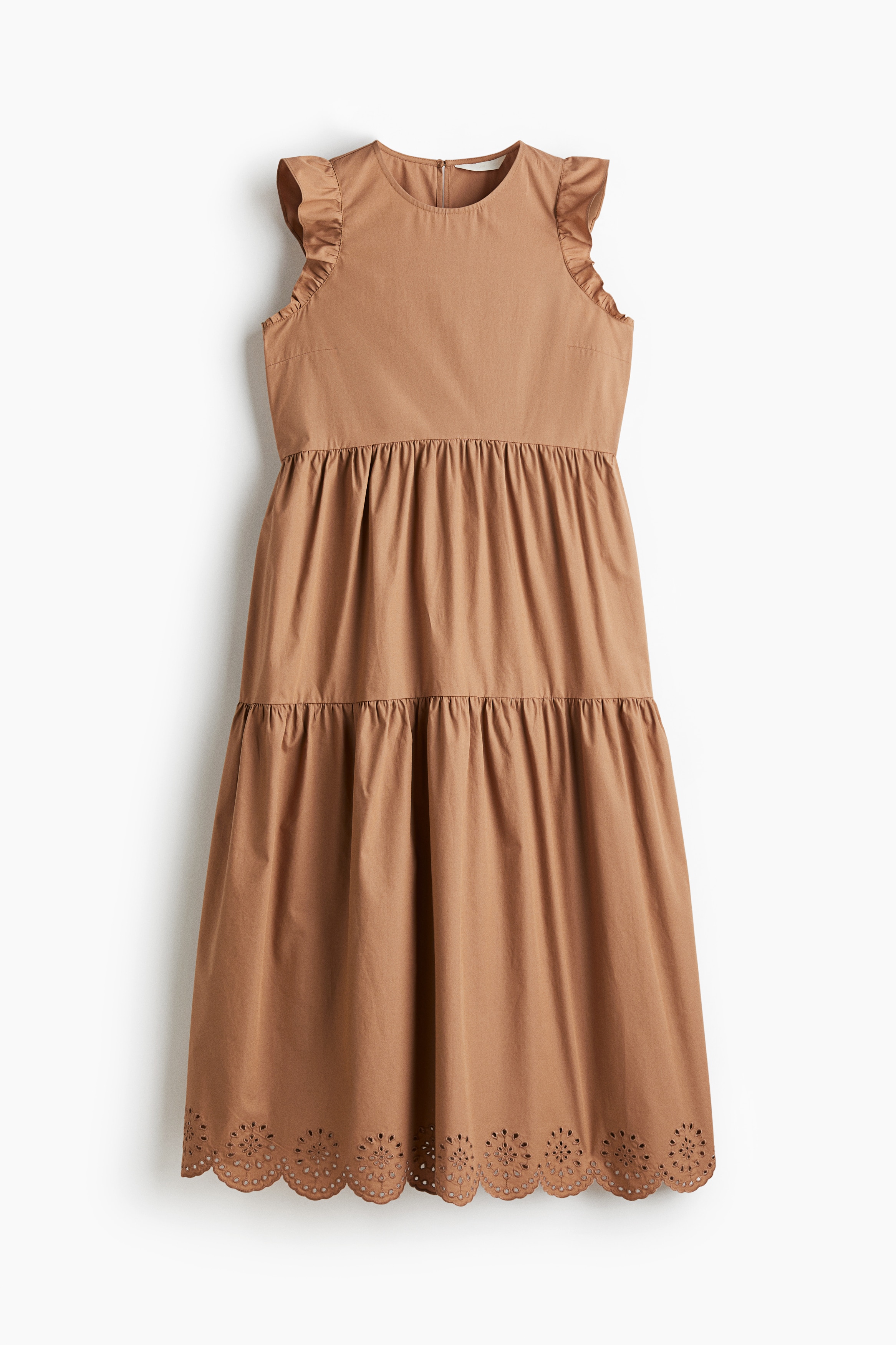 フラッタースリーブ コットンワンピース - ダークベージュ/ブラック