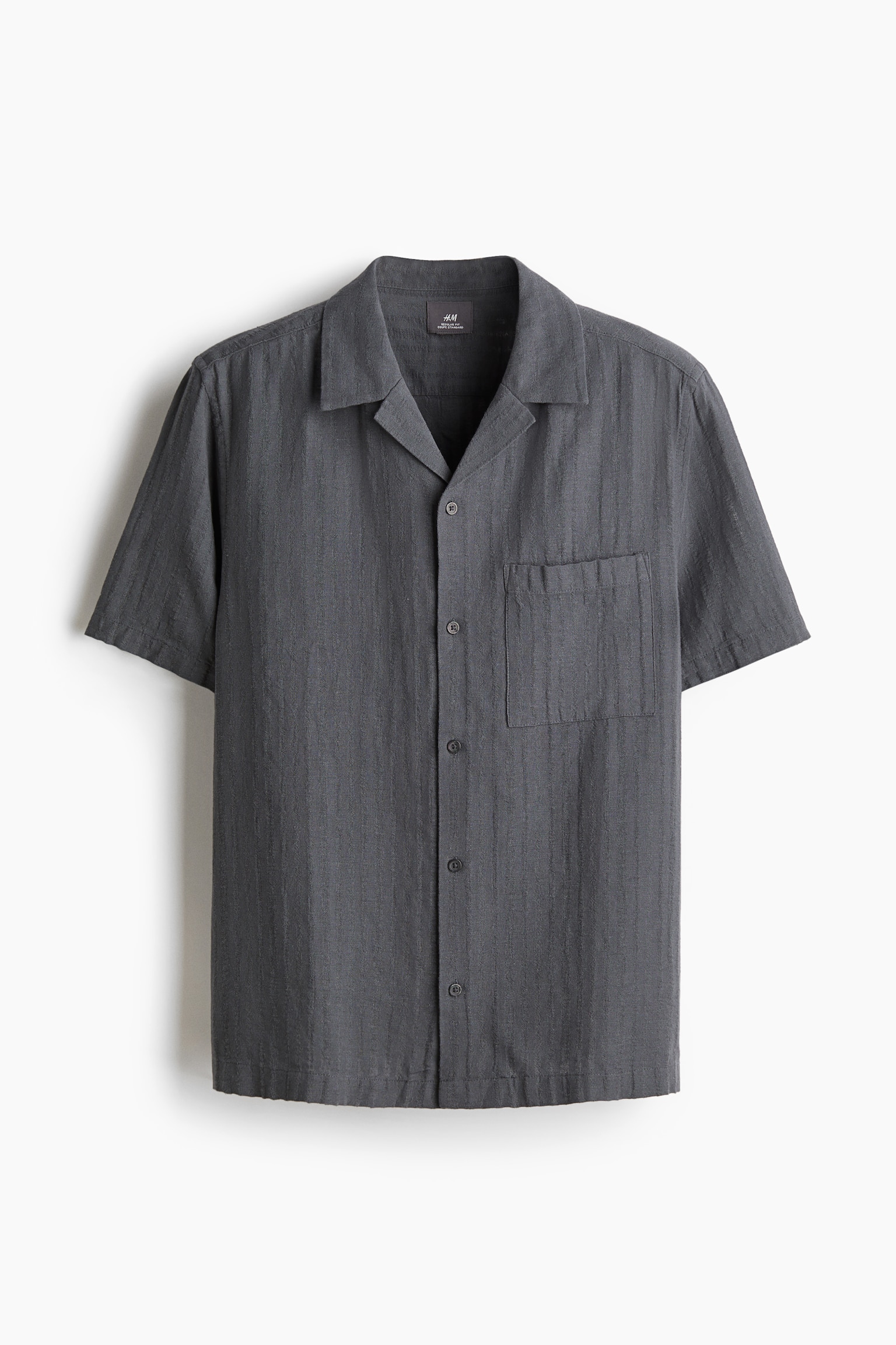 Regular Fit Textured-weave resort shirt - Dark grey/Dark beige/Navy blue/White - 1