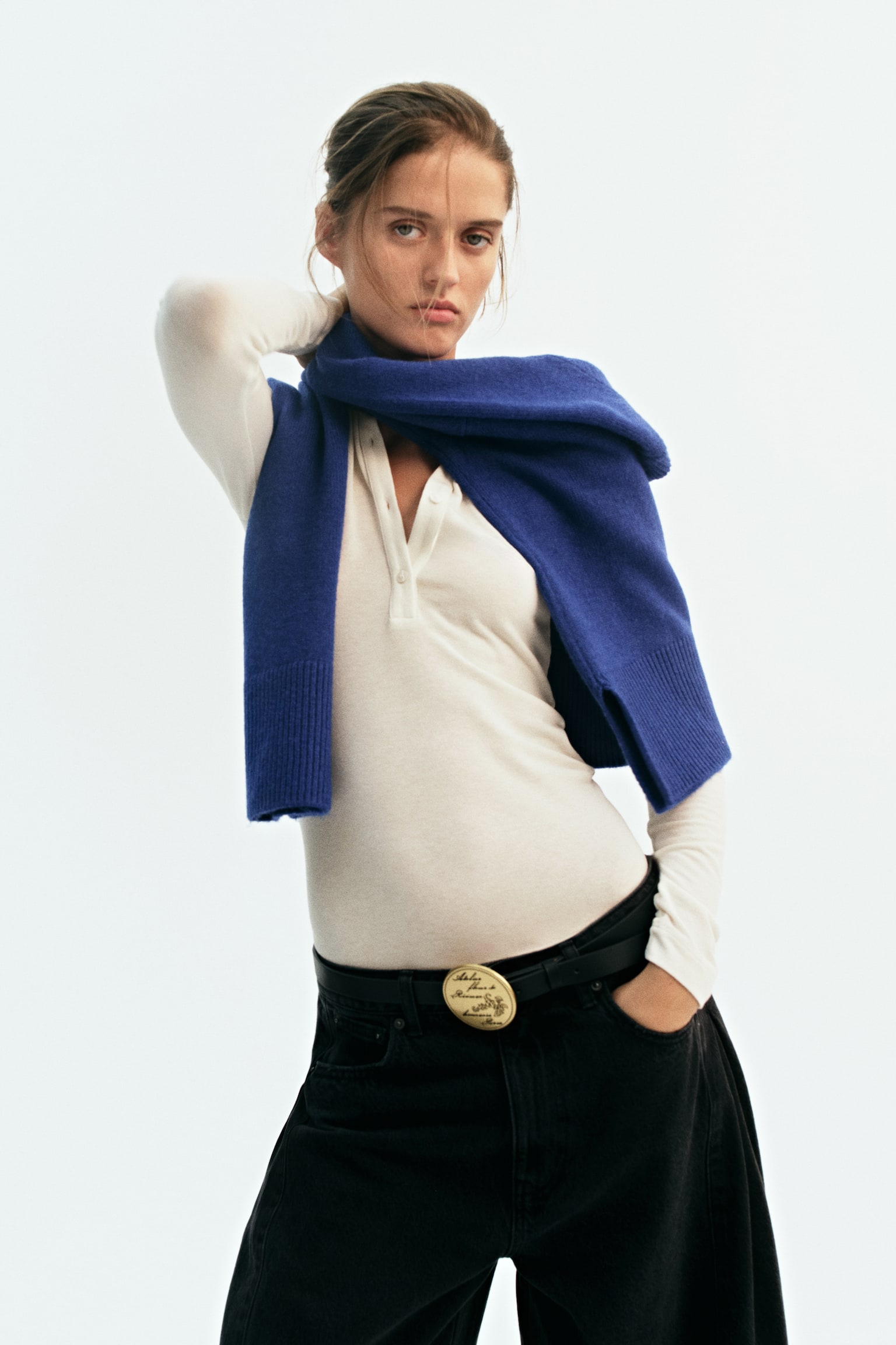 Женское поло H&M Jersey Polo Shirt, цвет: Слоновая кость — фото 3