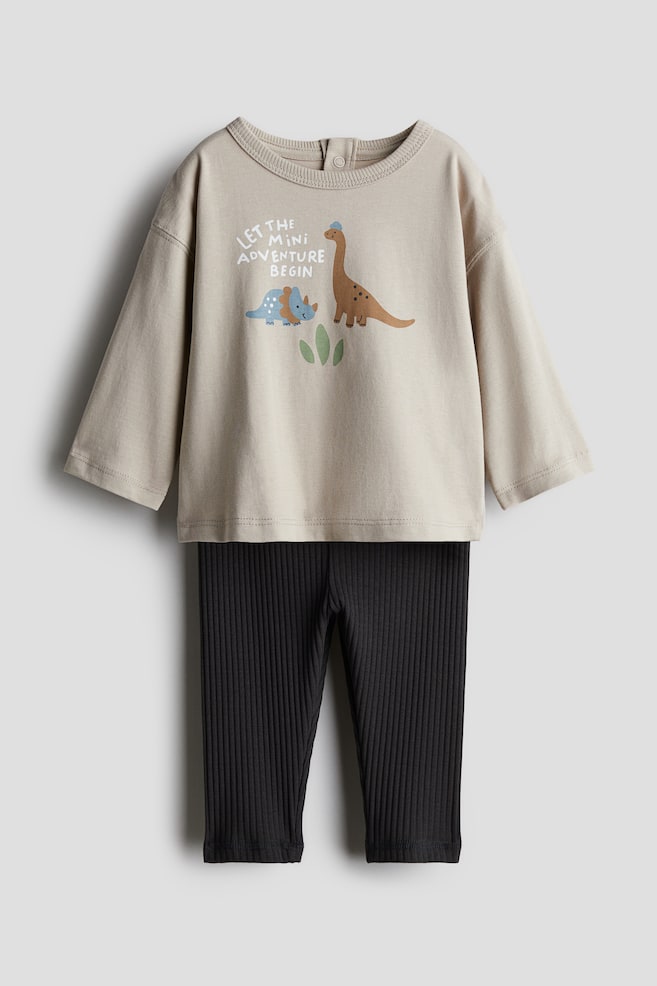 Set 2 pezzi con maglia e leggings - Beige chiaro/dinosauri - 1