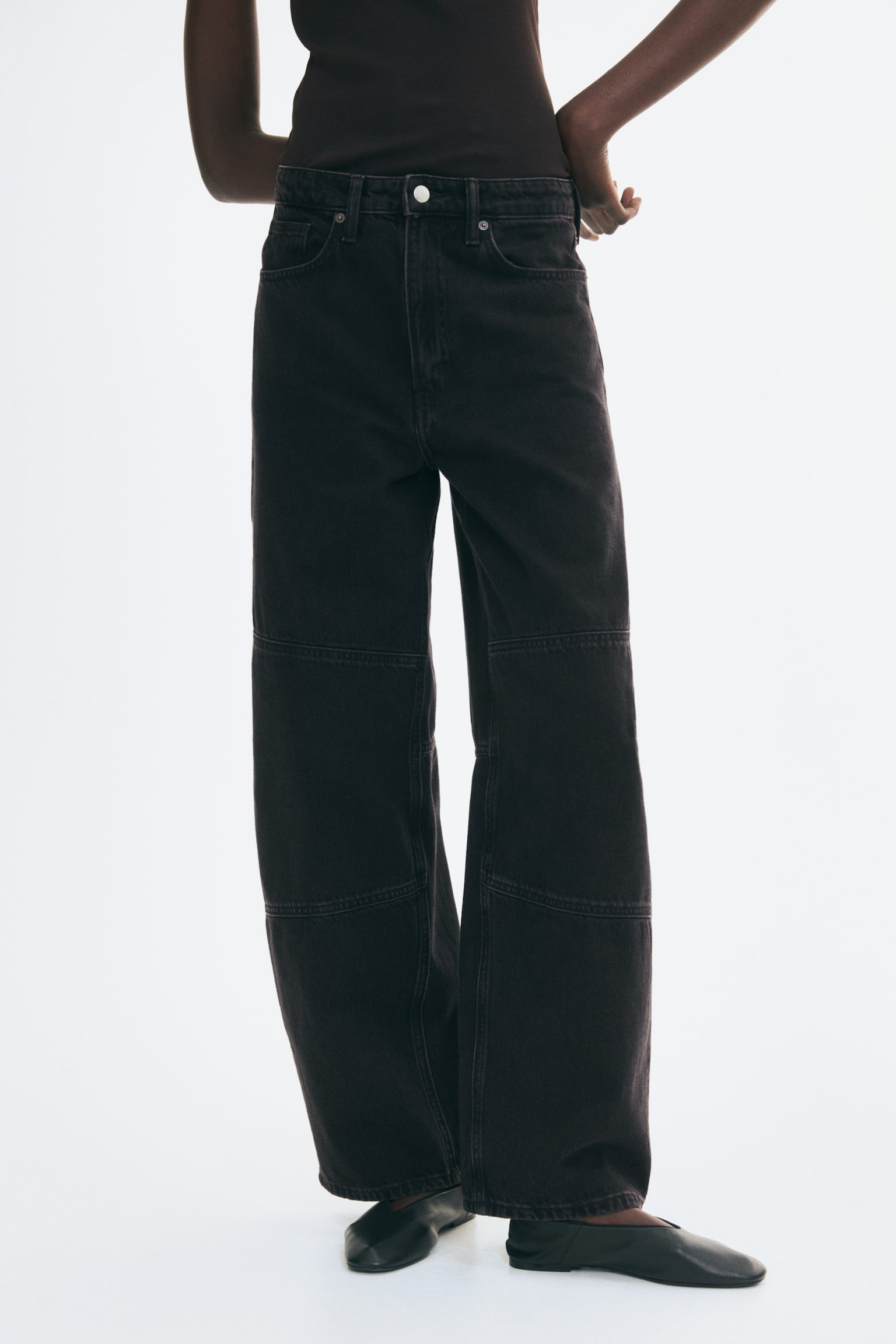 Женские джинсы H&M Barrel-Leg High-Waist, цвет: Джинсовый чёрный — фото 3