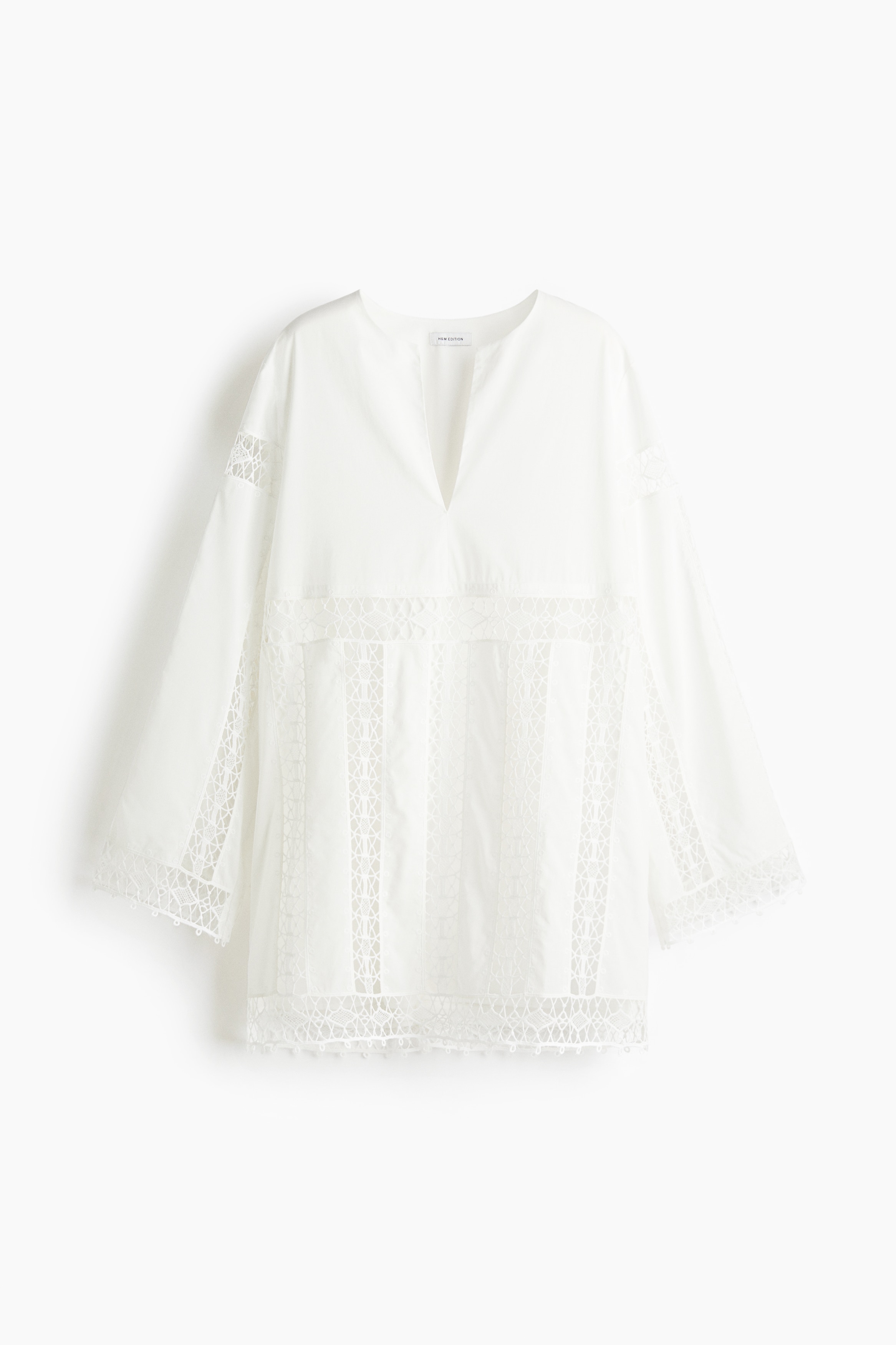 Lace-inset cotton dress - White