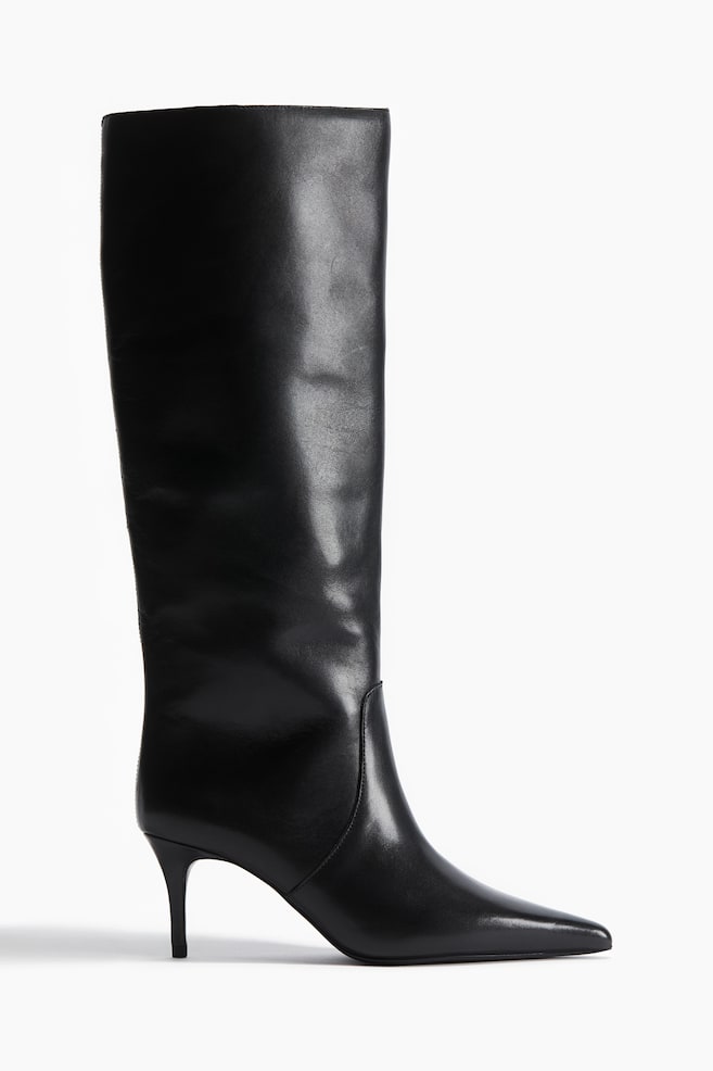 Kniehohe Lederstiefel - Schwarz - 1