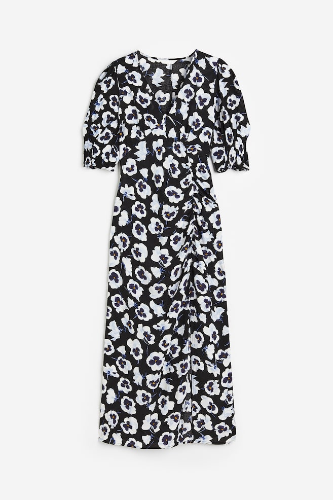 Puff-sleeved crêpe dress - Black/Floral/Black/Zebra-print/Black - 2