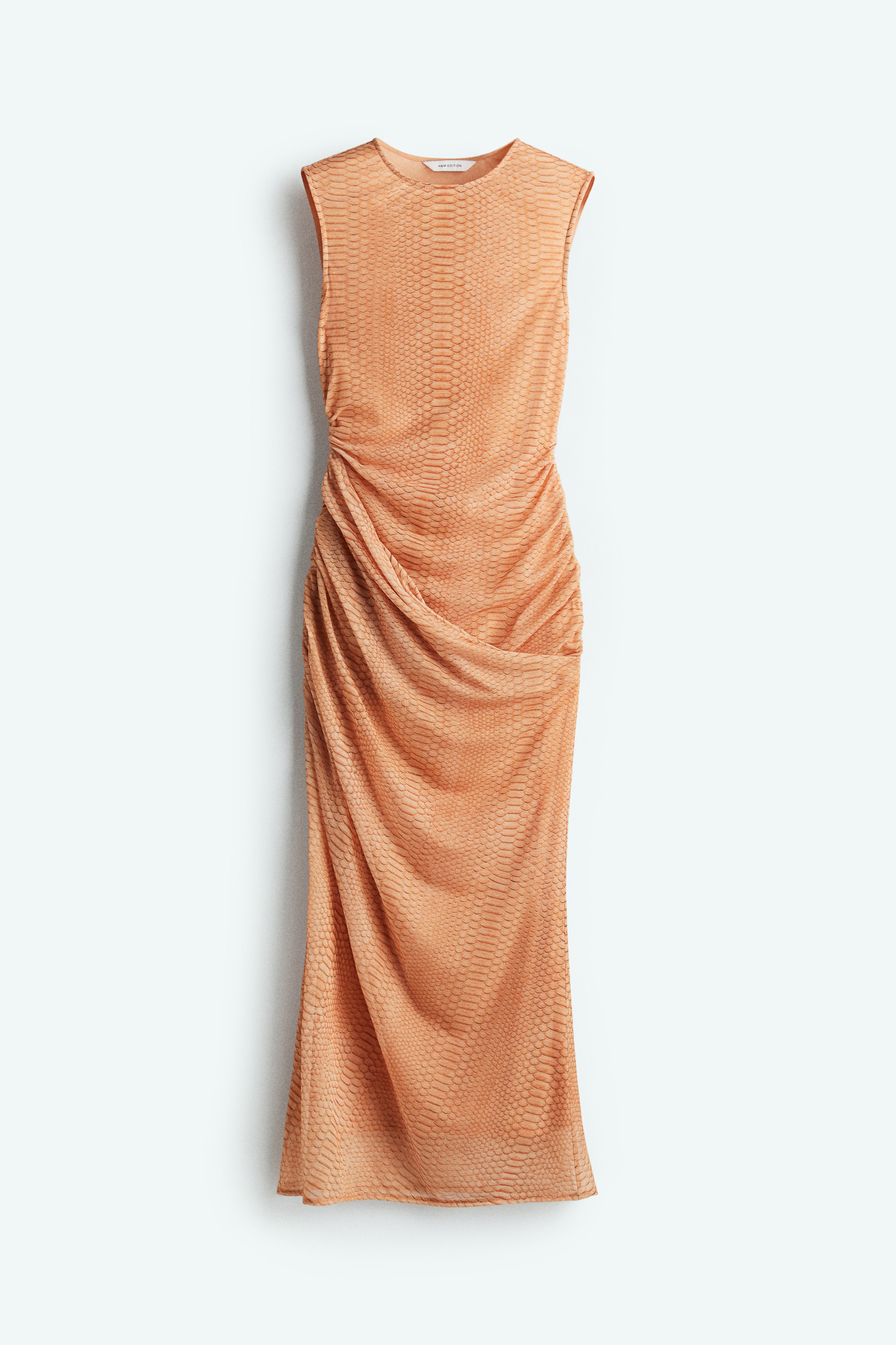 Draped mesh dress - Beige/Snakeskin-patterned