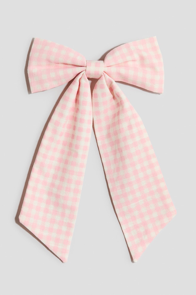Hårspænde med sløjfe - Lys rosa/Ternet/Denimblå/Jordbær - 1