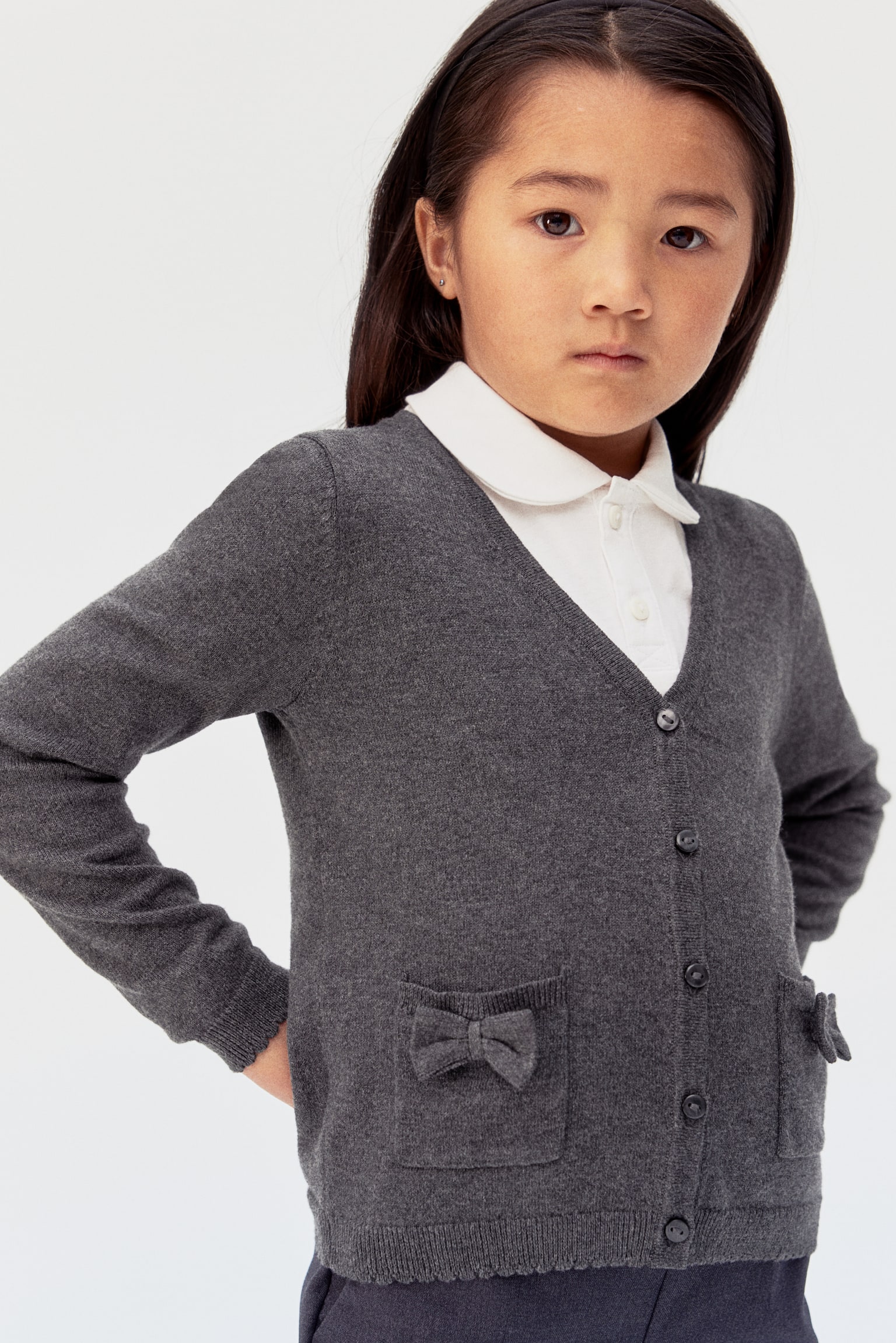 Cotton School Cardigan - Dark grey/Dark green/Bright red/Navy blue - 2