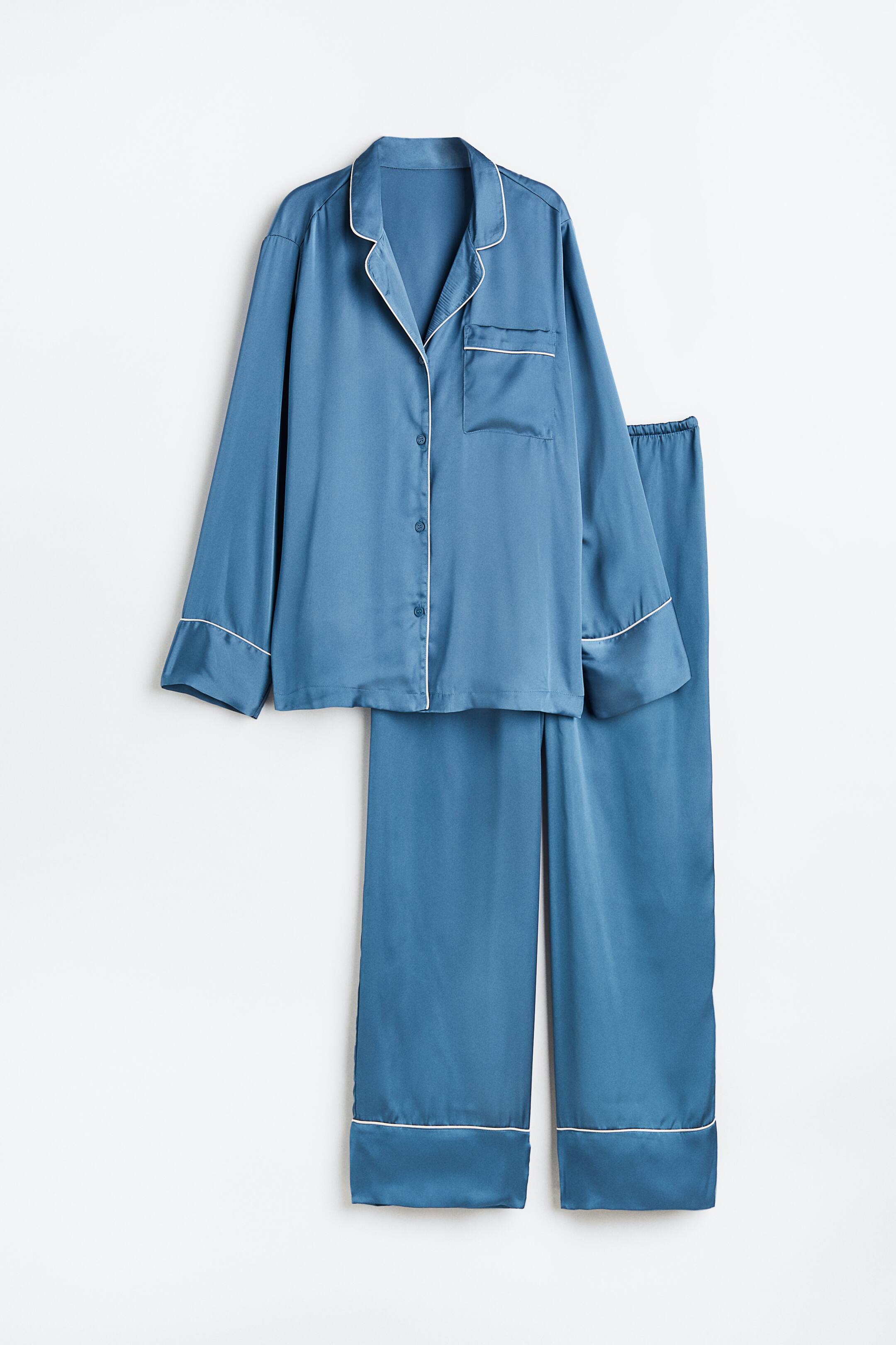 Xem ảnh lớn hơn: Áo sơ mi và quần ngủ satin - Màu xanh dương - Ladies | H&M VN 1