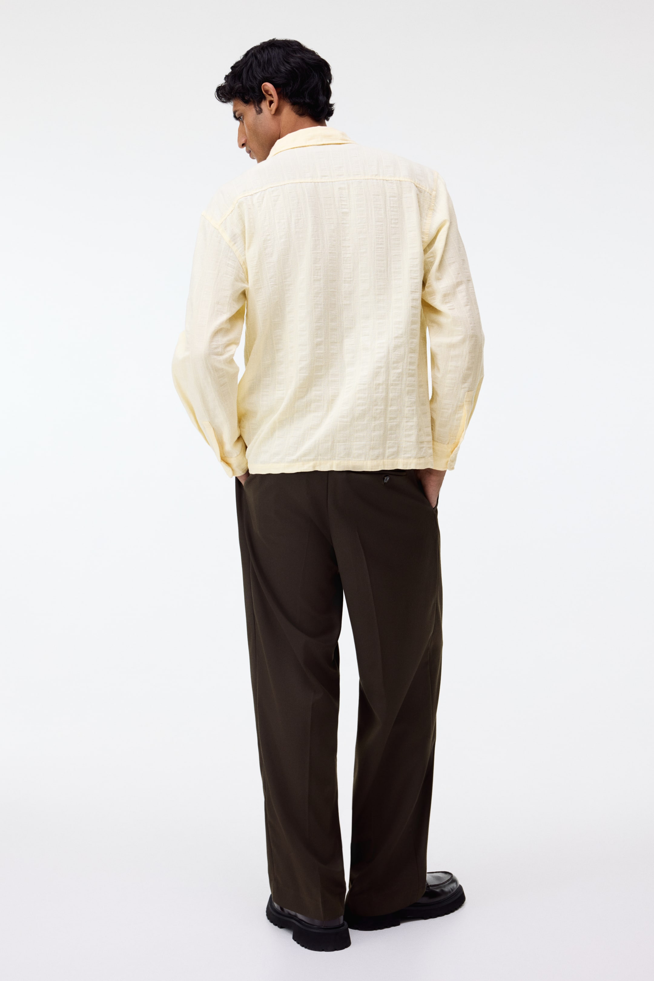 View larger image: Regular Fit Textured cotton shirt - Light yellow - Men | H&M IN 4