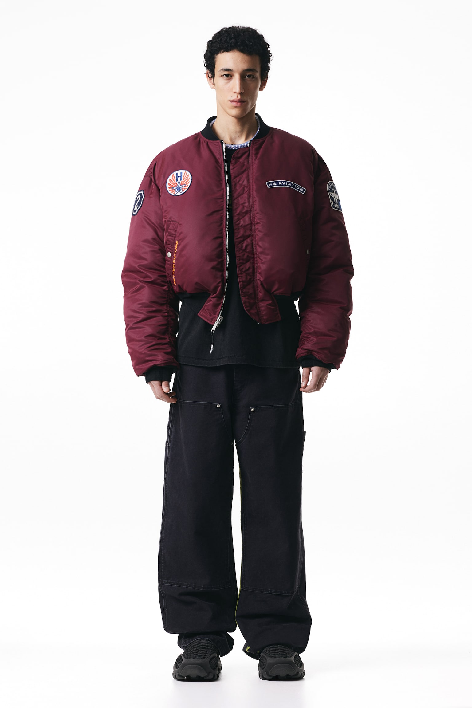 Reversible Bomber Jacket - Black/Burgundy - 1