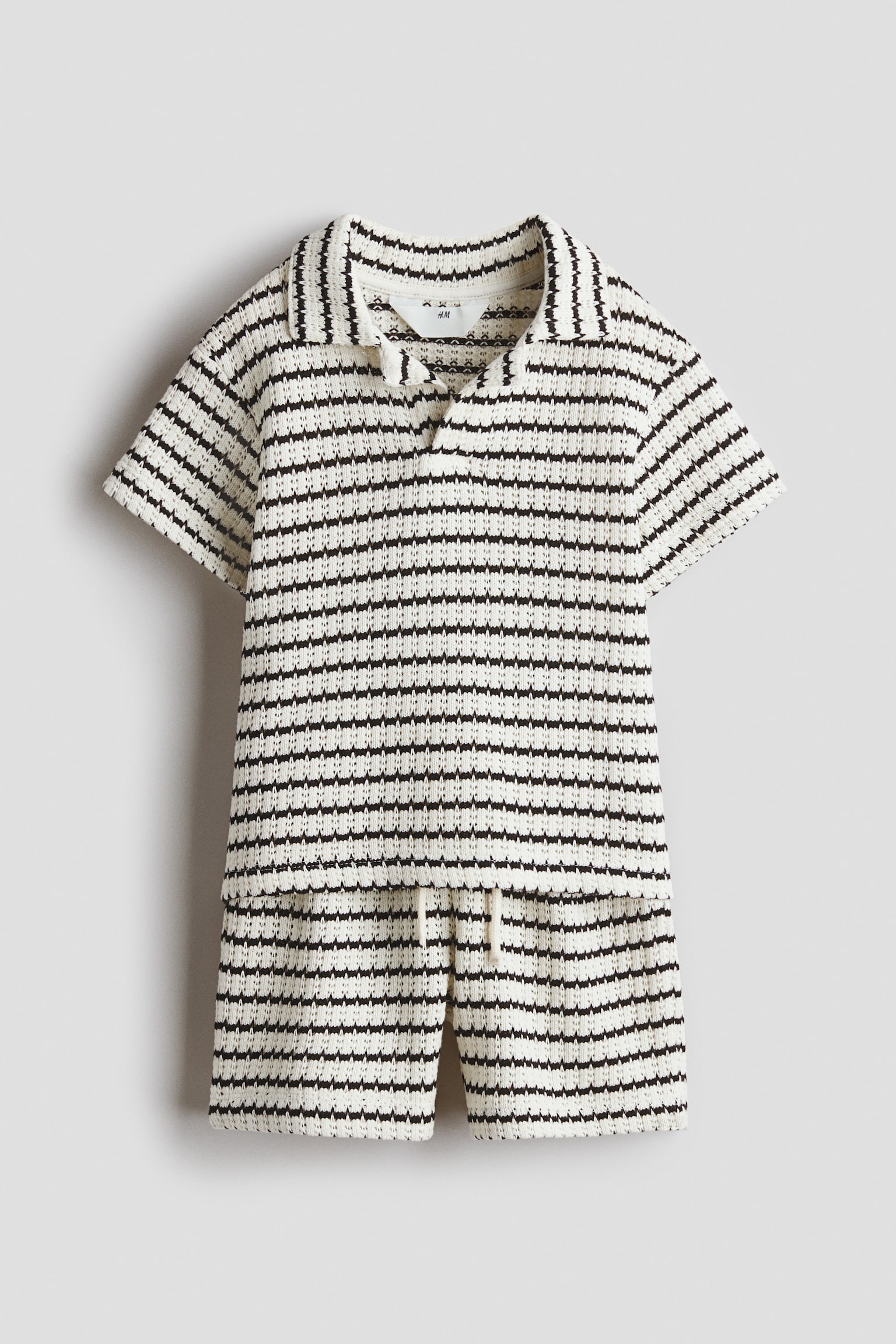 2-piece textured-knit set - White/Black striped
