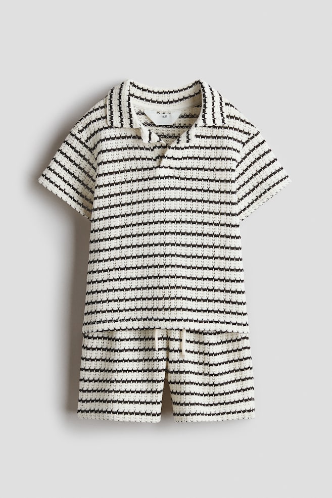 2-piece Textured Knit Set - White/Black stripe - 1