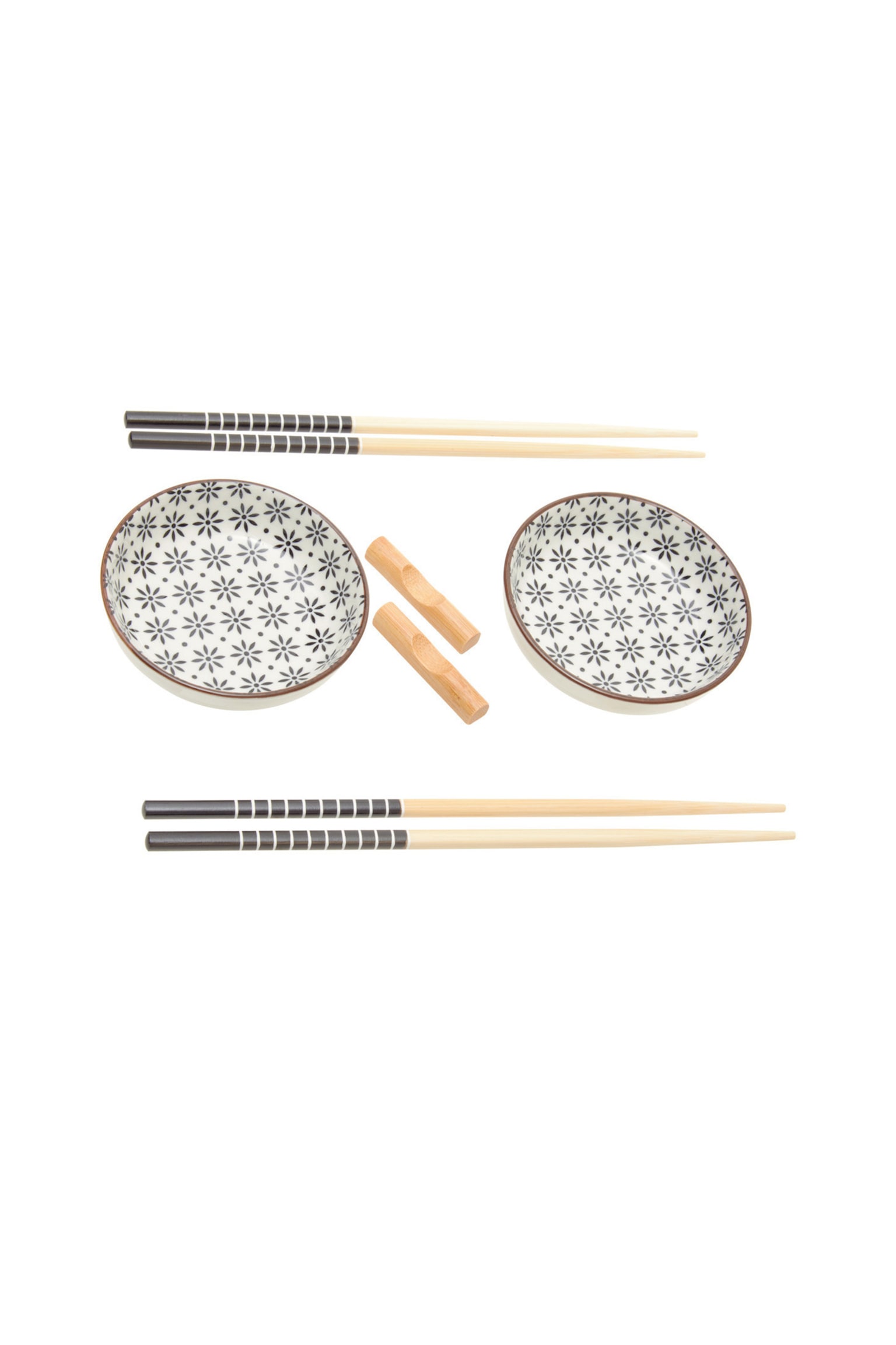 Ceramic And Wood Sushi Set - Black And White - 6