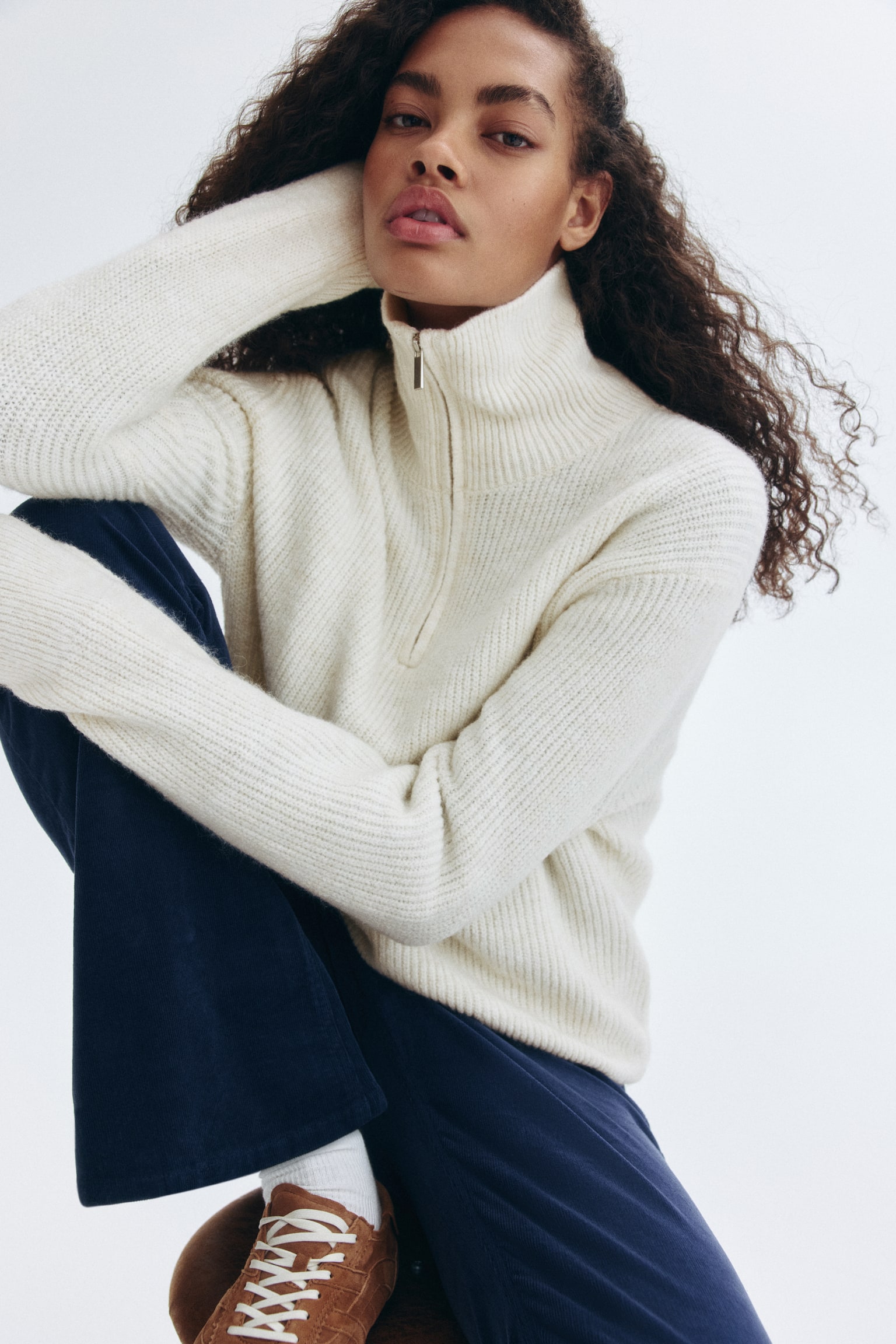 Женский свитер H&M Half-Zip, цвет: Кремовый — фото 2