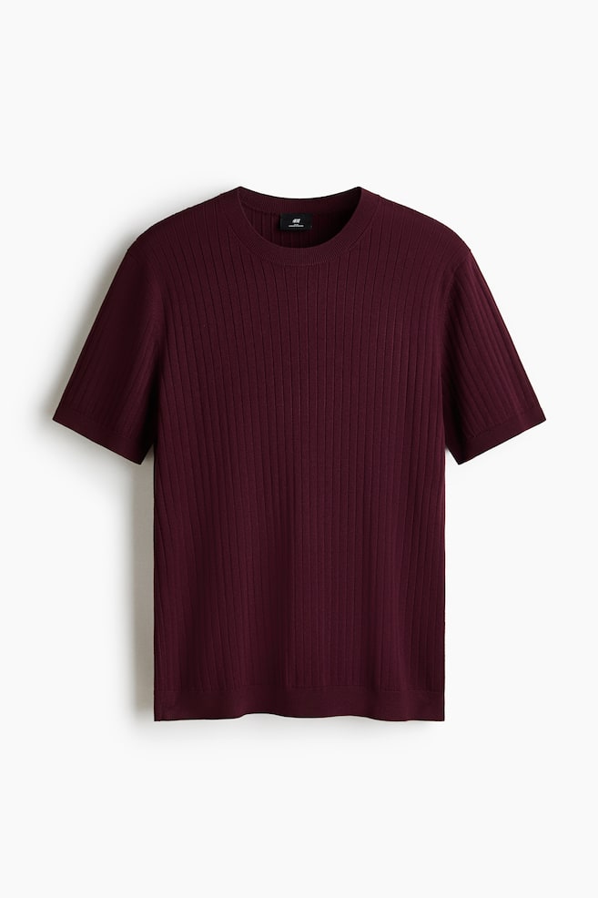 Slim-Fit Knit T-Shirt - Burgundy/Black/Dark taupe/Cream/Dark brown - 1