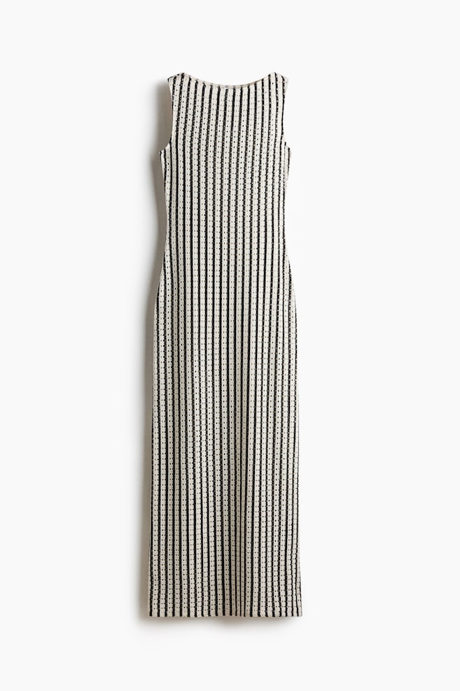 Open-Knit Midi Dress - Black/striped - 1