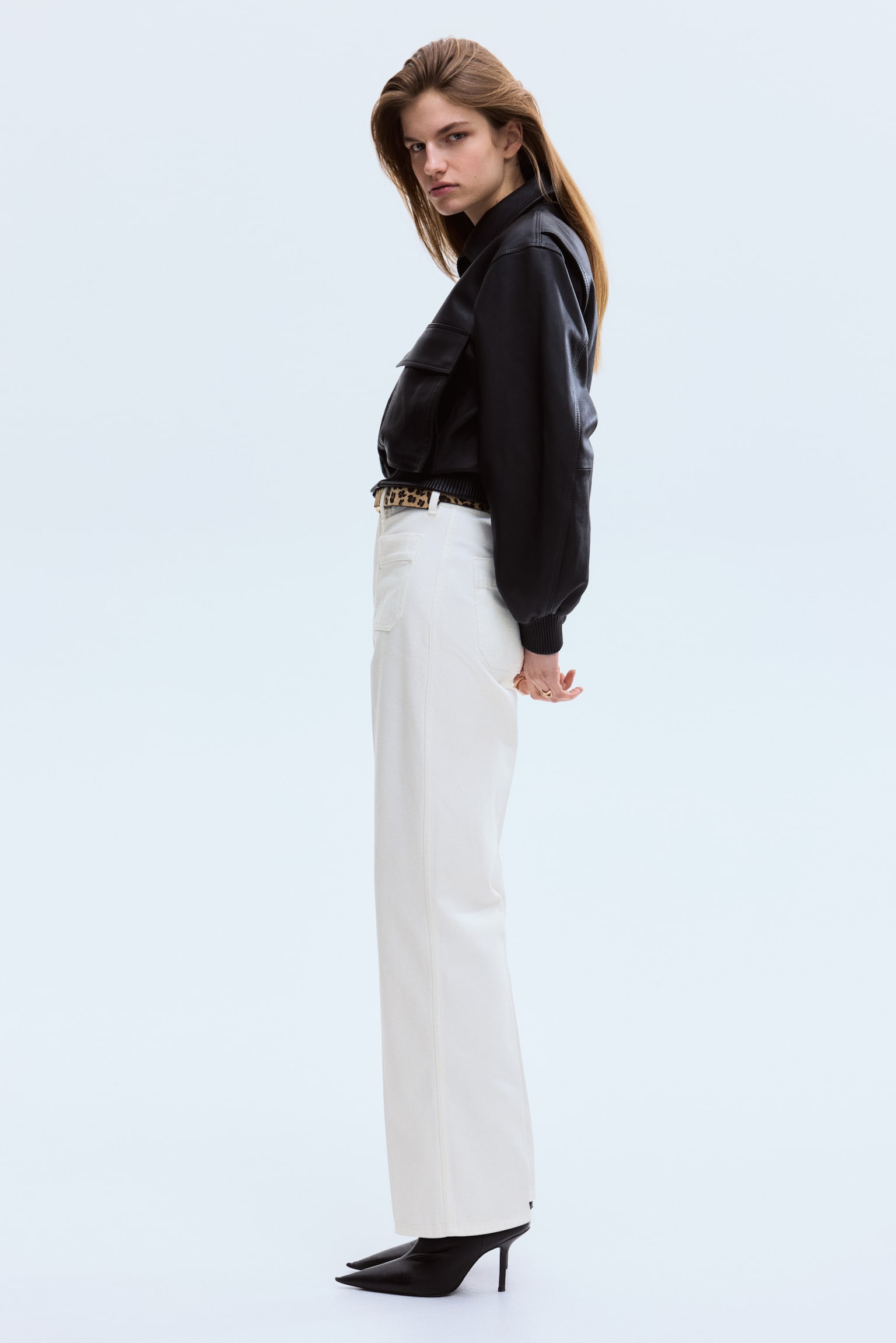 Straight Leg High Waist Jeans - Blanco/Estampado de leopardo - 5