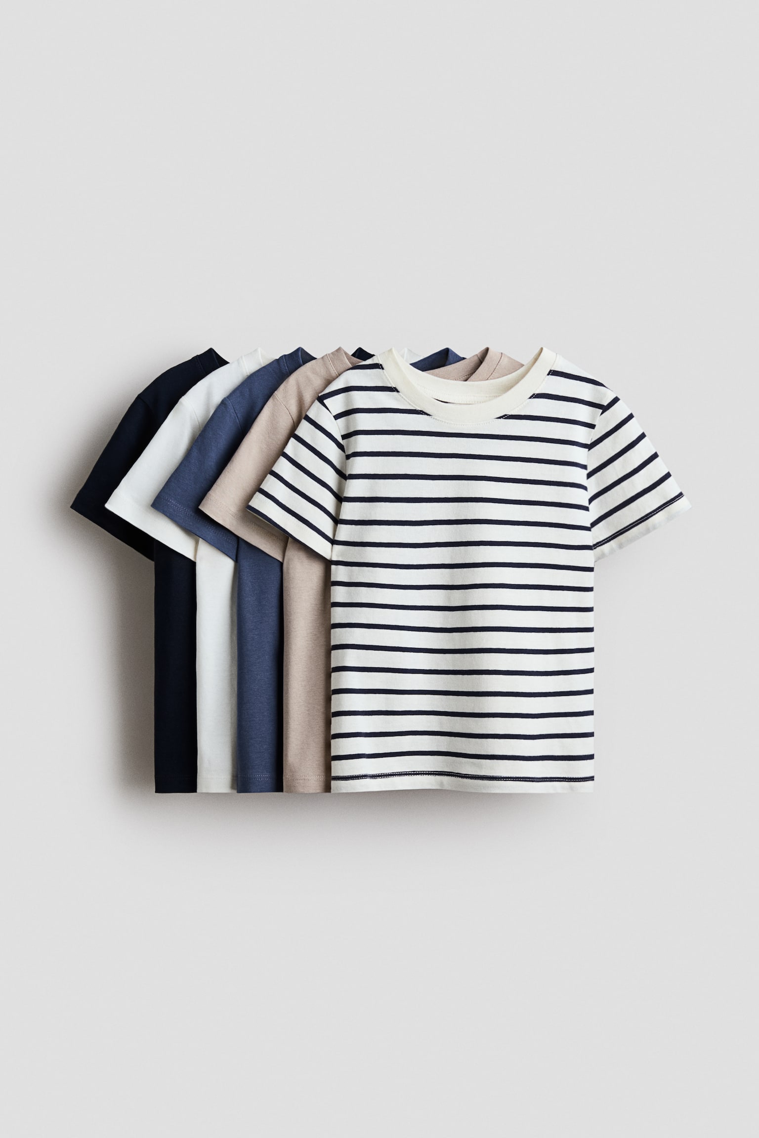 コットンTシャツ 5枚セット - ベージュ／ブルー／クリーム/ブルー／ライトグレーメランジ/ダークグレー／ライトグレーメランジ/ティール／ボーダー/ブルー／ホワイト／イエロー