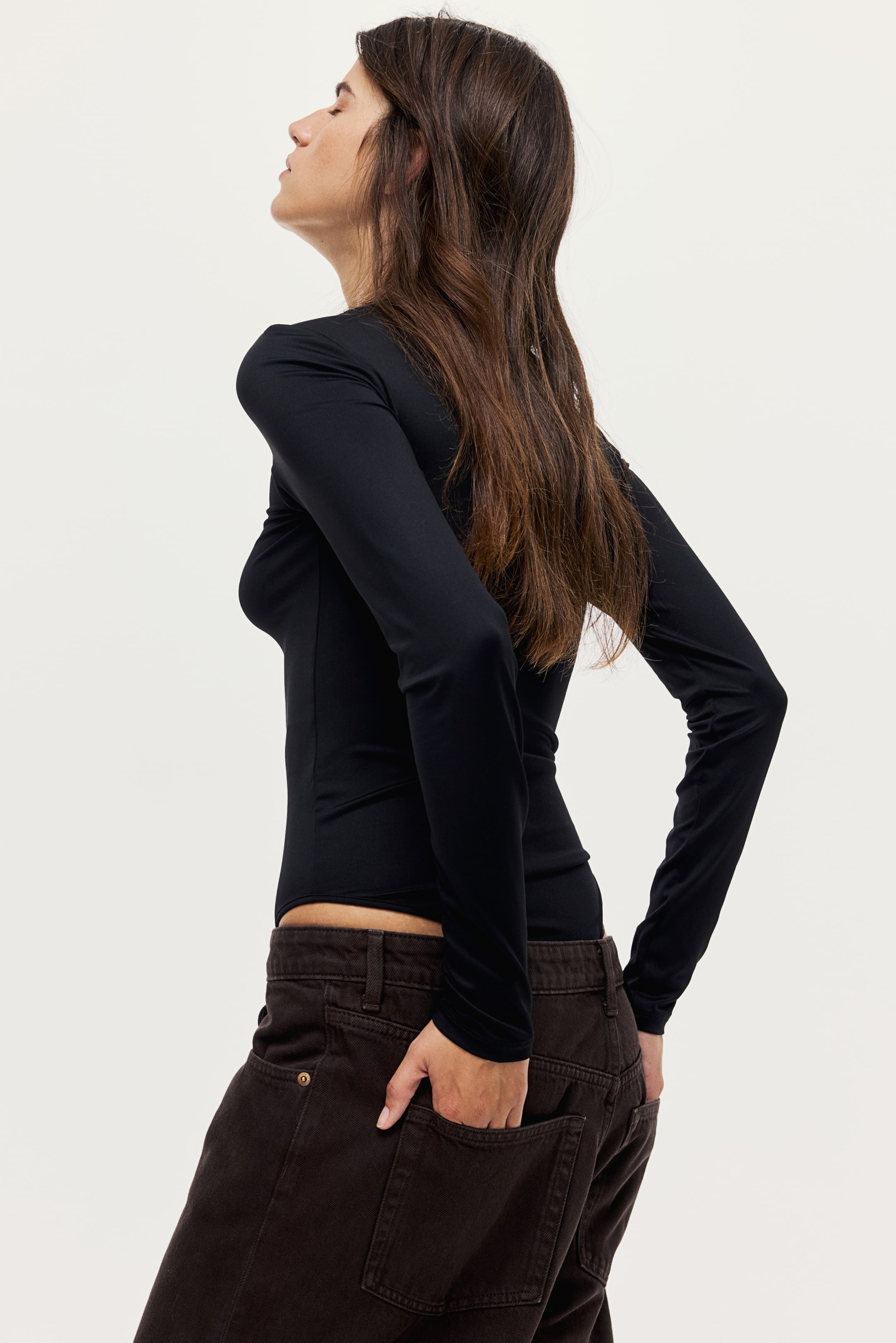 Ingrandisci l'immagine: Body a maniche lunghe in microfibra - Nero - DONNA | H&M CH 3