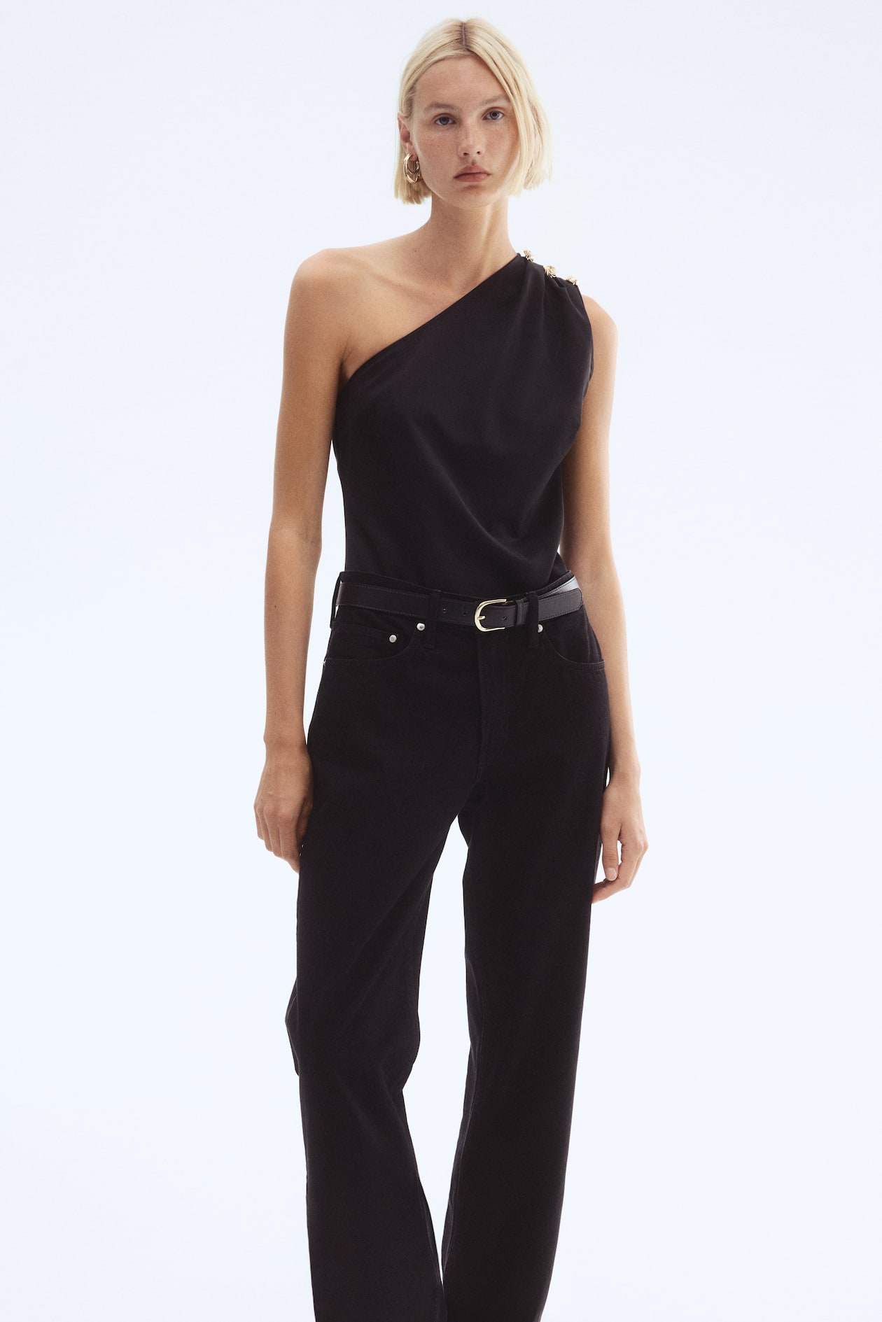 Button-Detail One-Shoulder Top - image 2