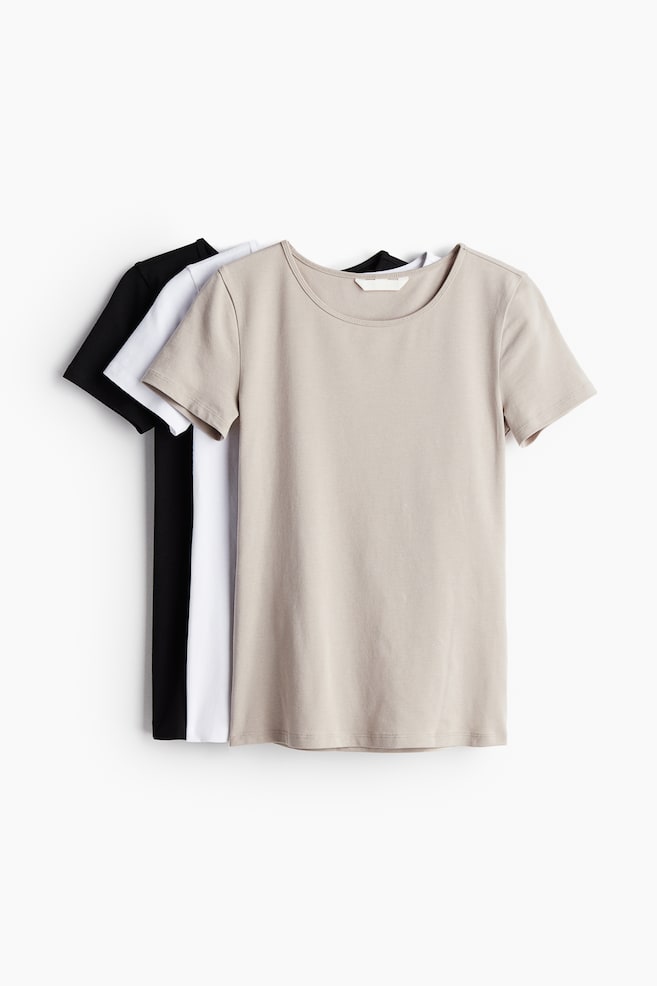3-pack T-shirts - Light beige/White/Black - 1