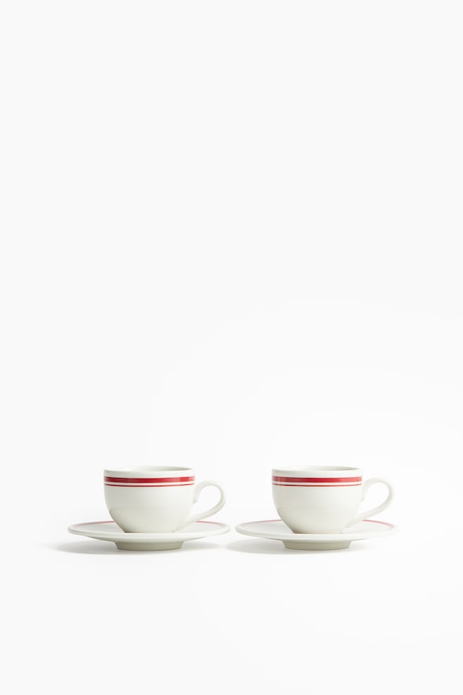 Set de 2 cești și farfurii de espresso - Alb/roșu/Alb/albastru/Alb/negru - 1