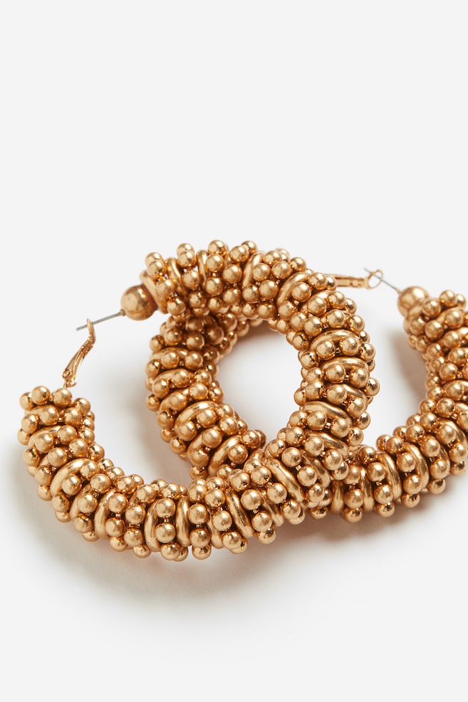 Beaded hoop earrings - Gold-coloured - 3