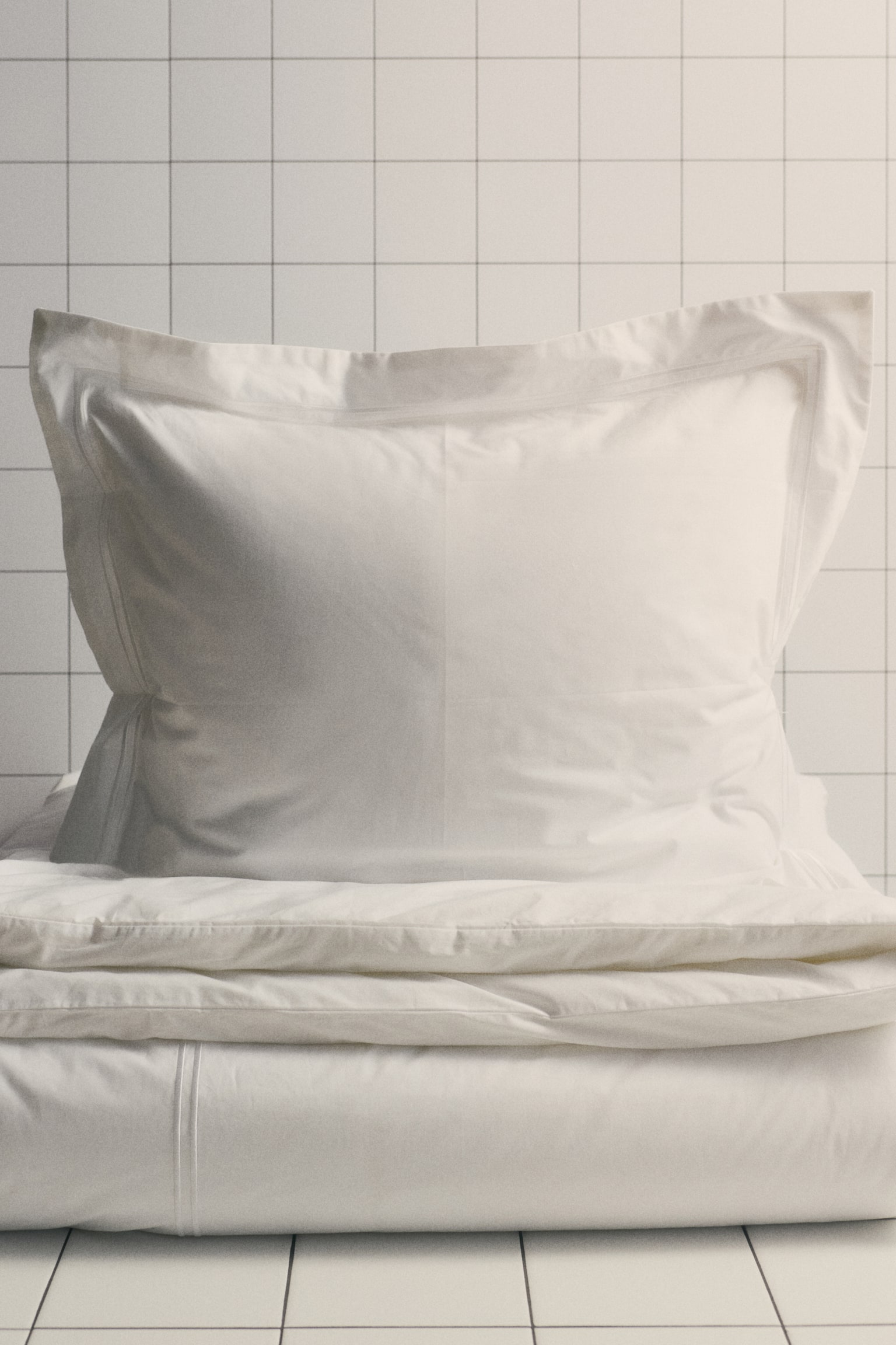 Cotton Percale Twin Duvet Cover Set - White/White/black - 2