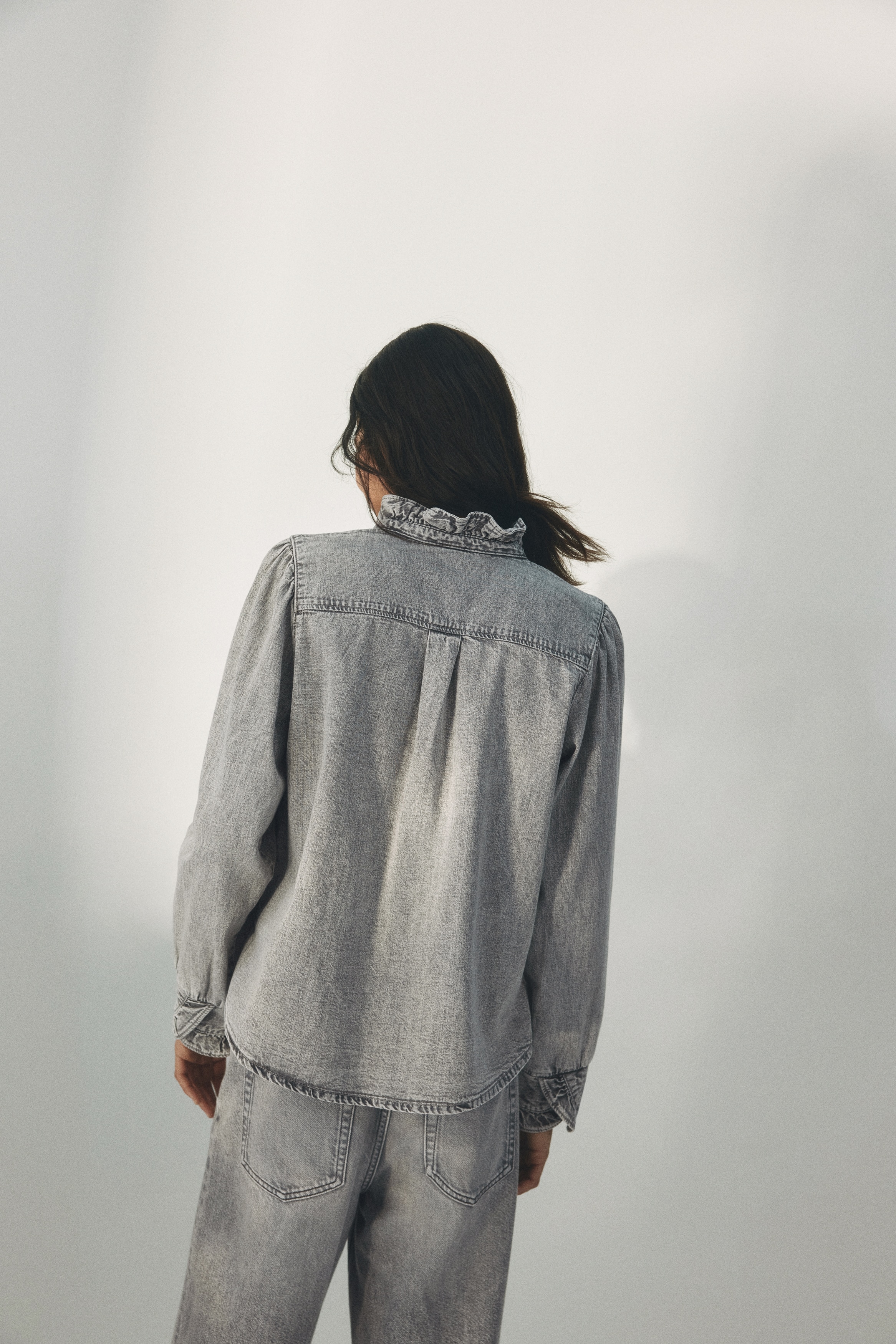 Ruffle-Trimmed Denim Blouse thumbnail 4