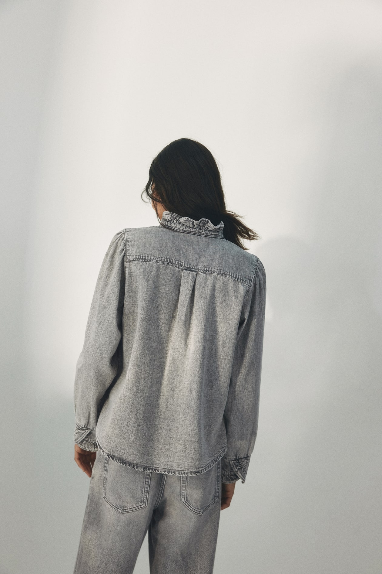 Ruffle-Trimmed Denim Blouse - image 2