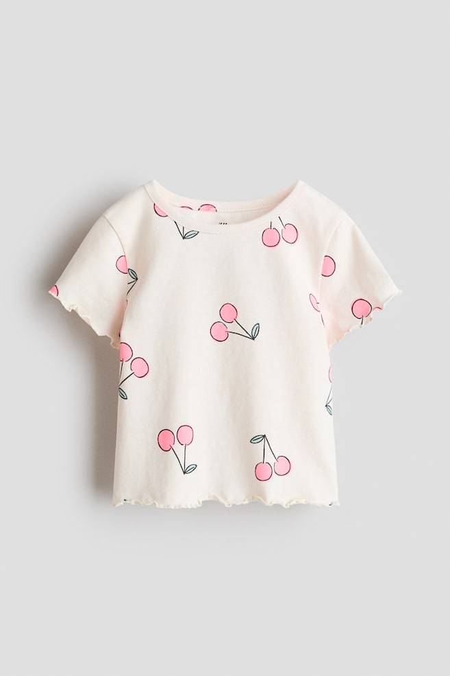 Overlock-detail cotton top - Cream/Cherries - 1
