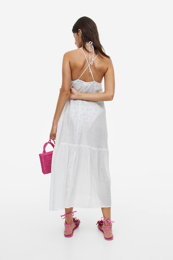 Sleeveless poplin beach dress - White - 5