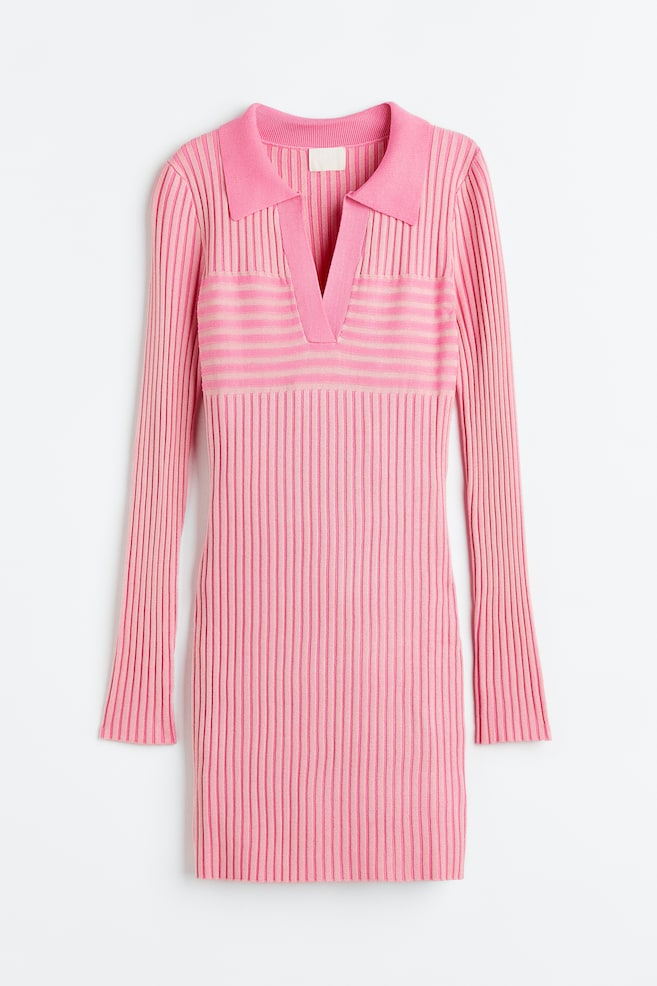 Collared rib-knit dress - Pink - 1