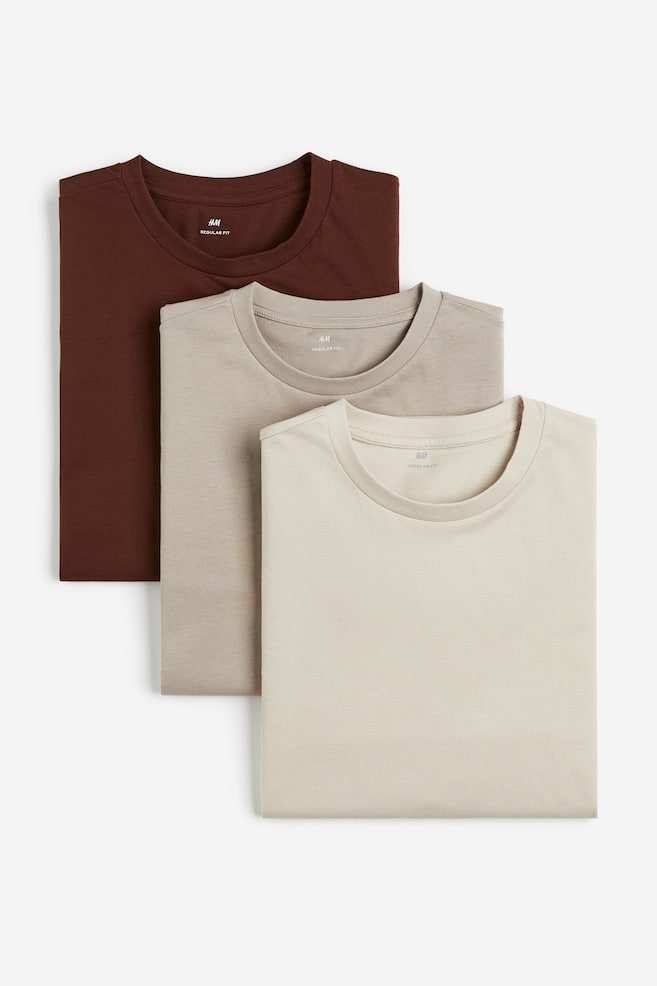 3-pack Regular Fit T-shirts - Beige/Brown/White/Black/White/Grey marl/Steel blue/dc/dc/dc - 1
