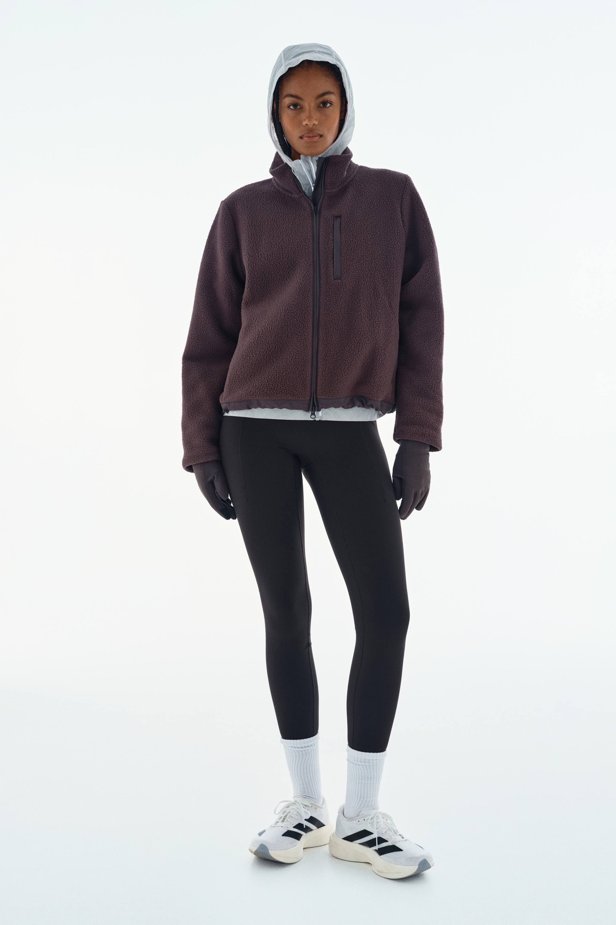 View larger image: Warming sports teddy jacket with ThermoMove™ - Dark heather - Ladies | H&M 1