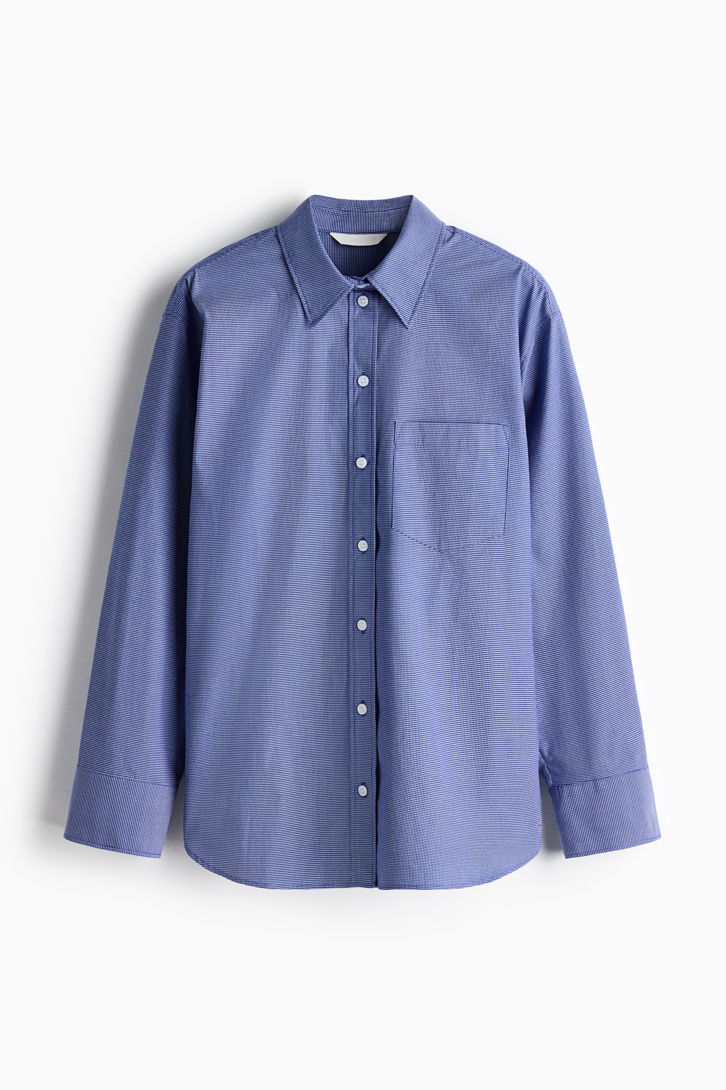 Oversized cotton poplin shirt - Blue/Checked