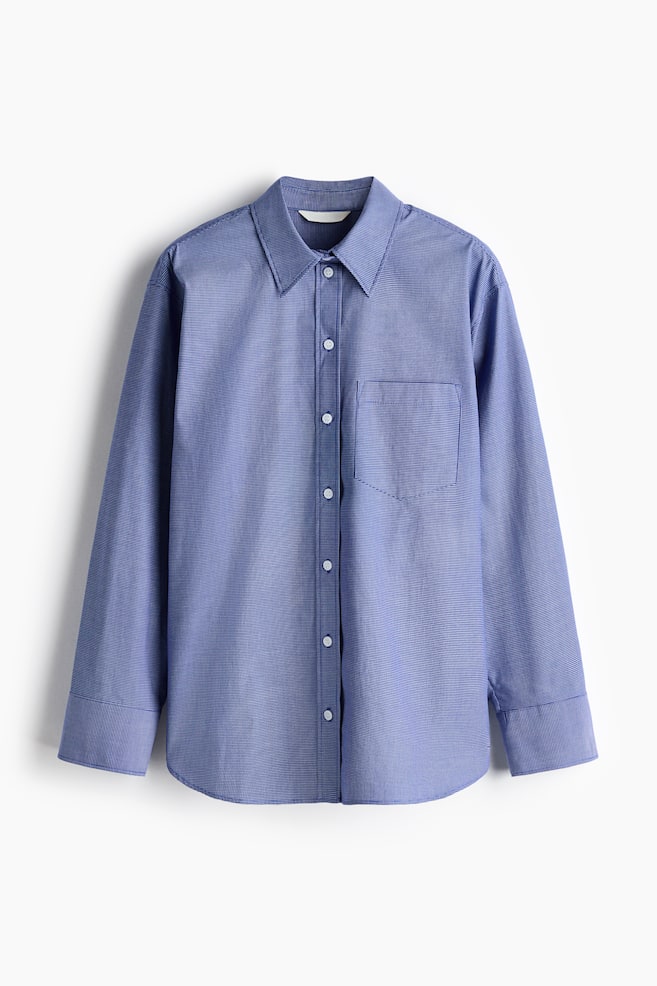 Oversized Cotton Poplin Shirt - Blue/checked - 1
