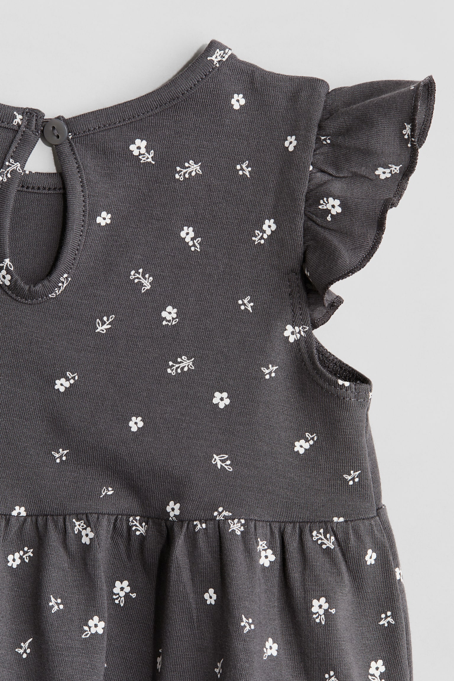 Flounce-trimmed jersey dress - Dark grey/Floral/Dark grey - 2