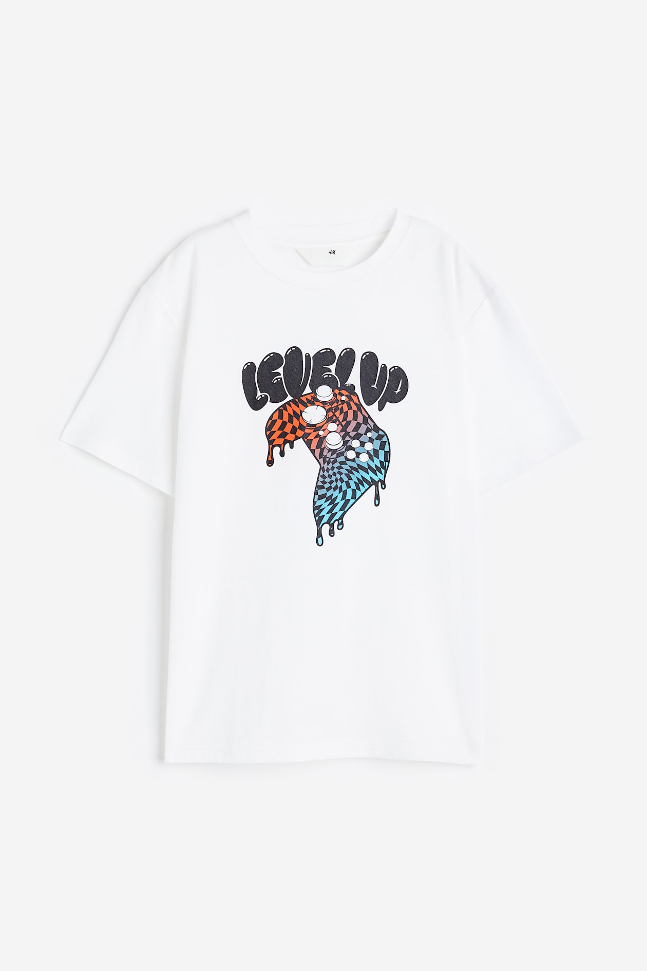 Printed Jersey T-shirt - Short sleeve - Regular length - White/Level Up ...