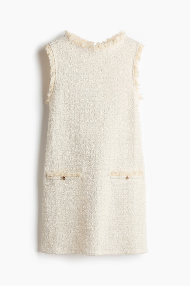 Fringed bouclé-knit dress - Cream/Cream/black plaid - 1