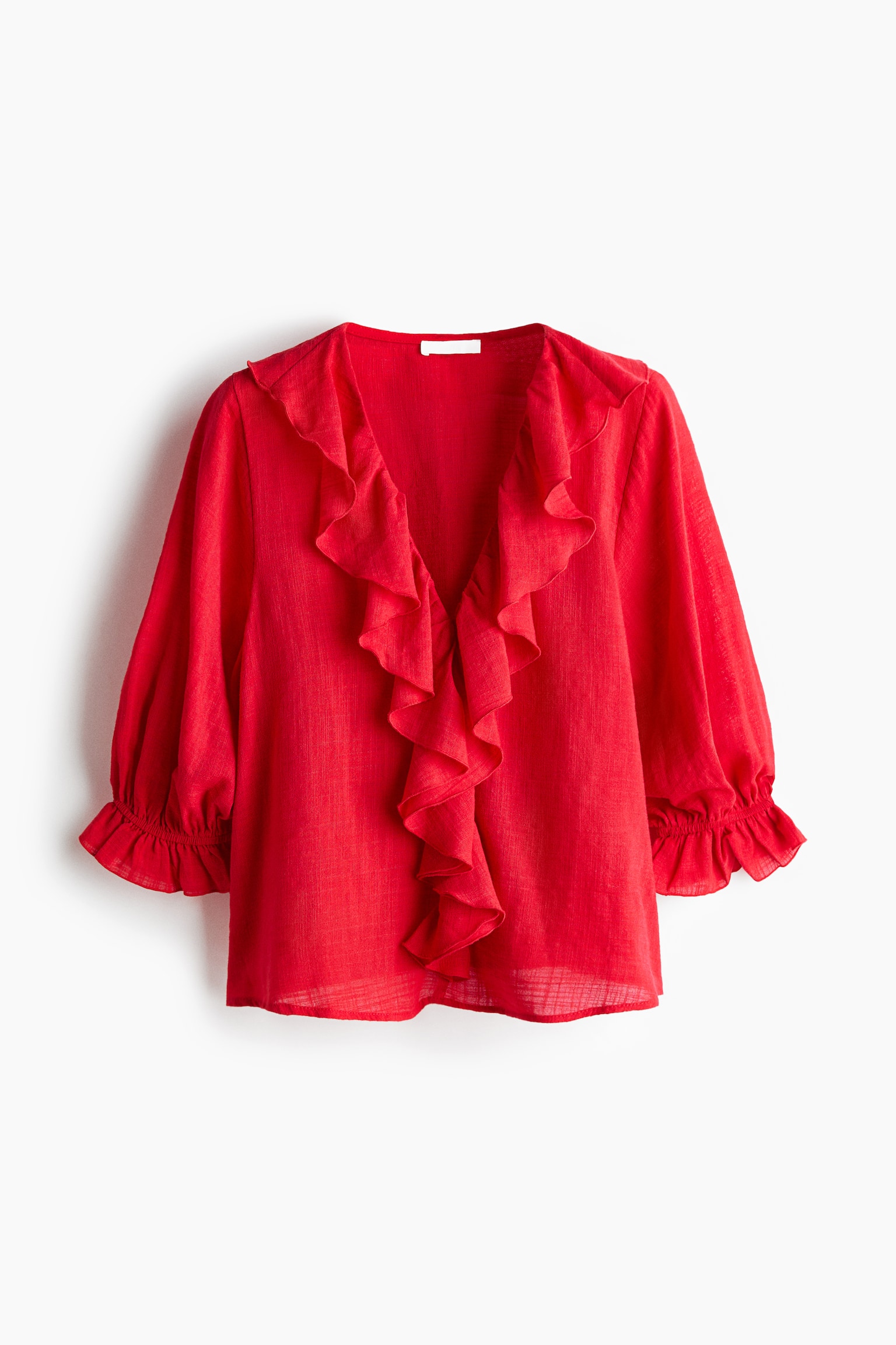 Flounced cotton-blend blouse - Red/Cream