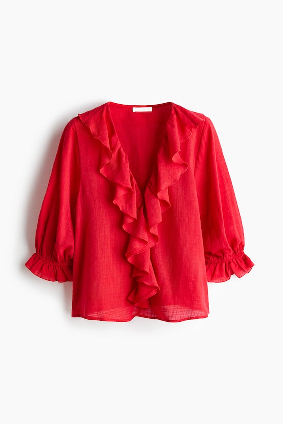 Женские блузки H&M Flounced Cotton-Blend Blouse