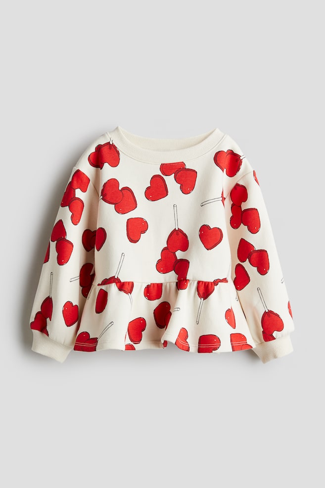 Sudadera con peplum - Crema/Corazones - 1