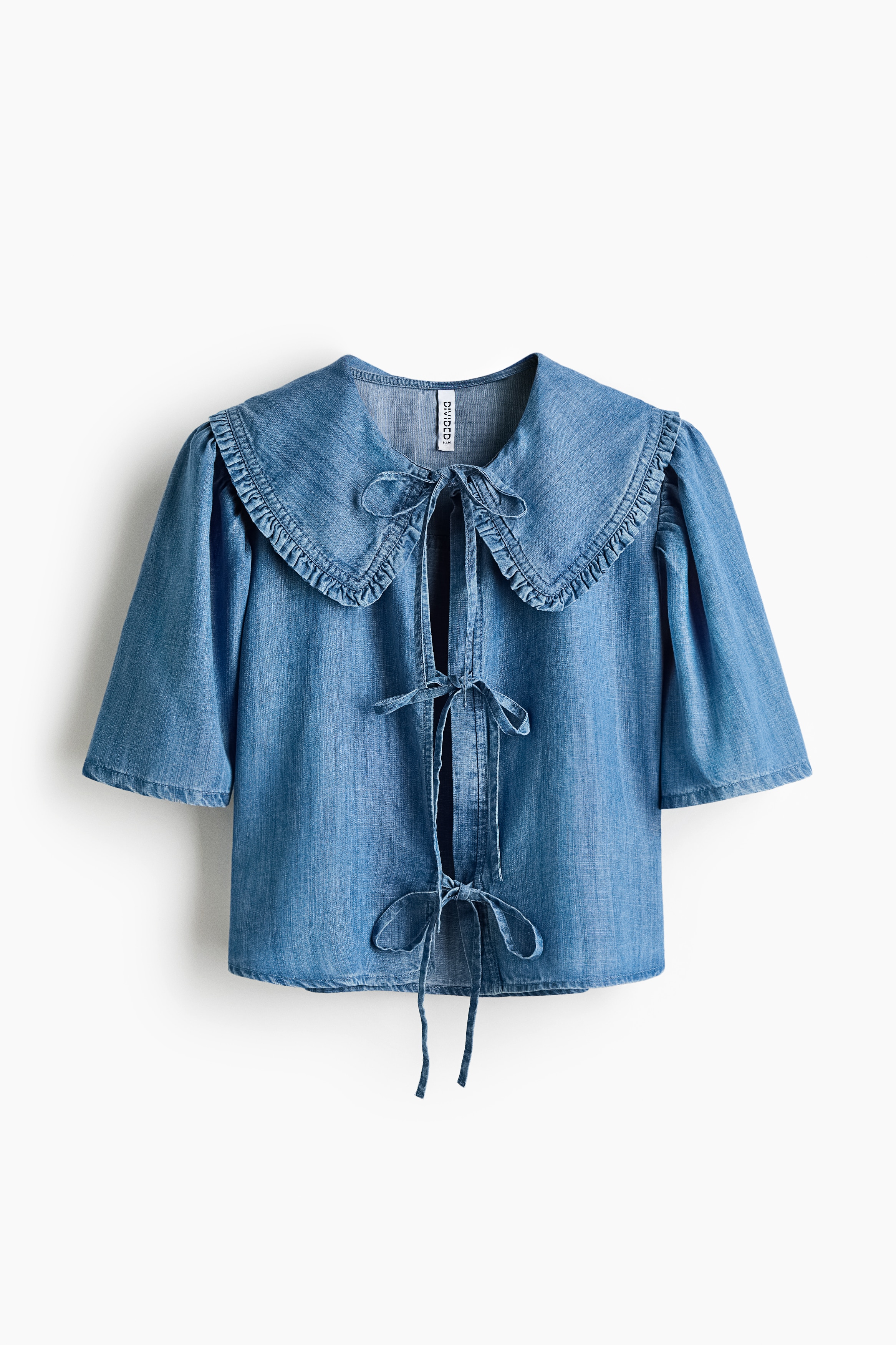Tie-Front Denim Blouse - Denim blue