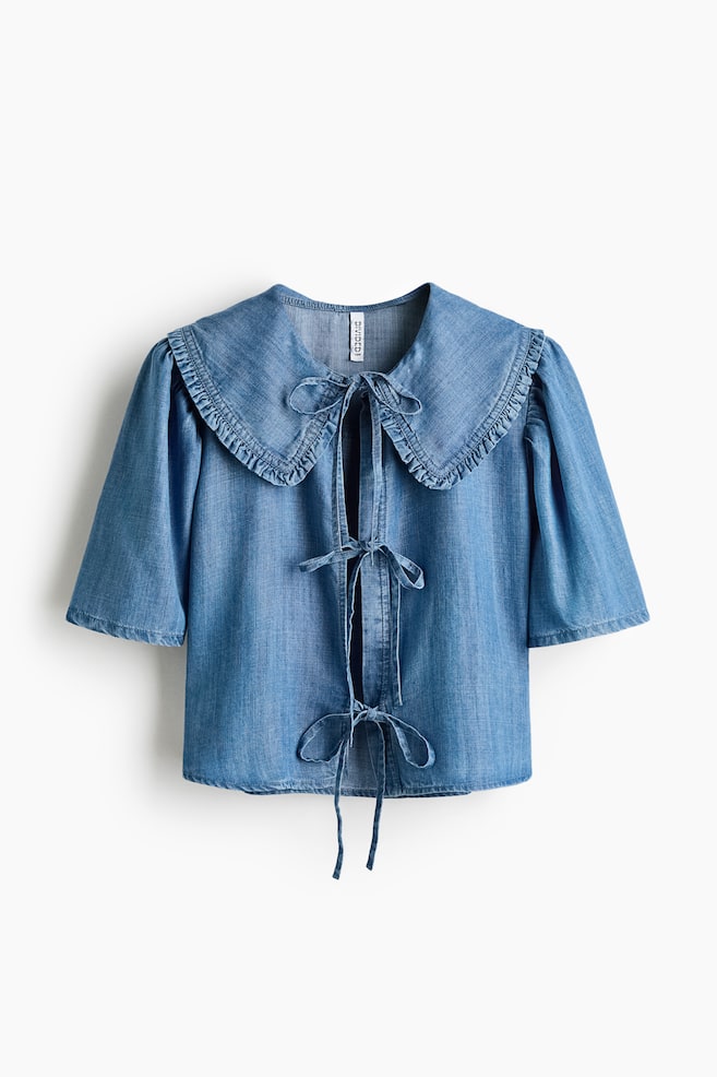 Tie-Front Denim Blouse - Denim blue - 1