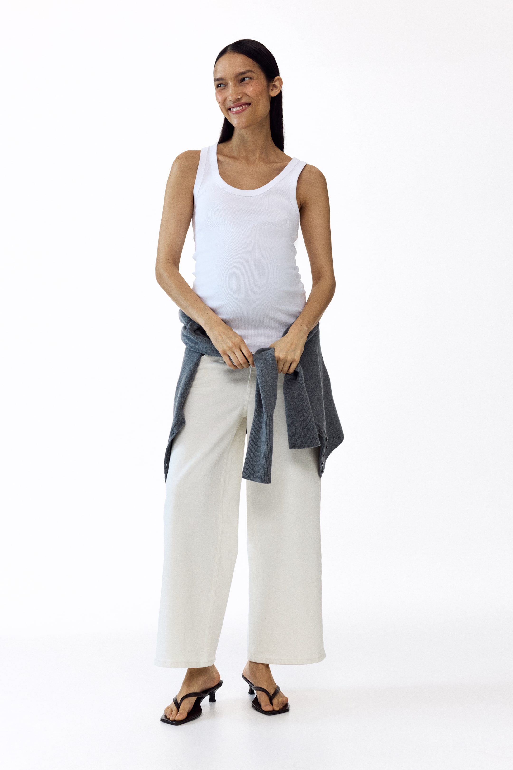 View larger image: MAMA Wide Low Waist Ankle Jeans - White - Ladies | H&M 1