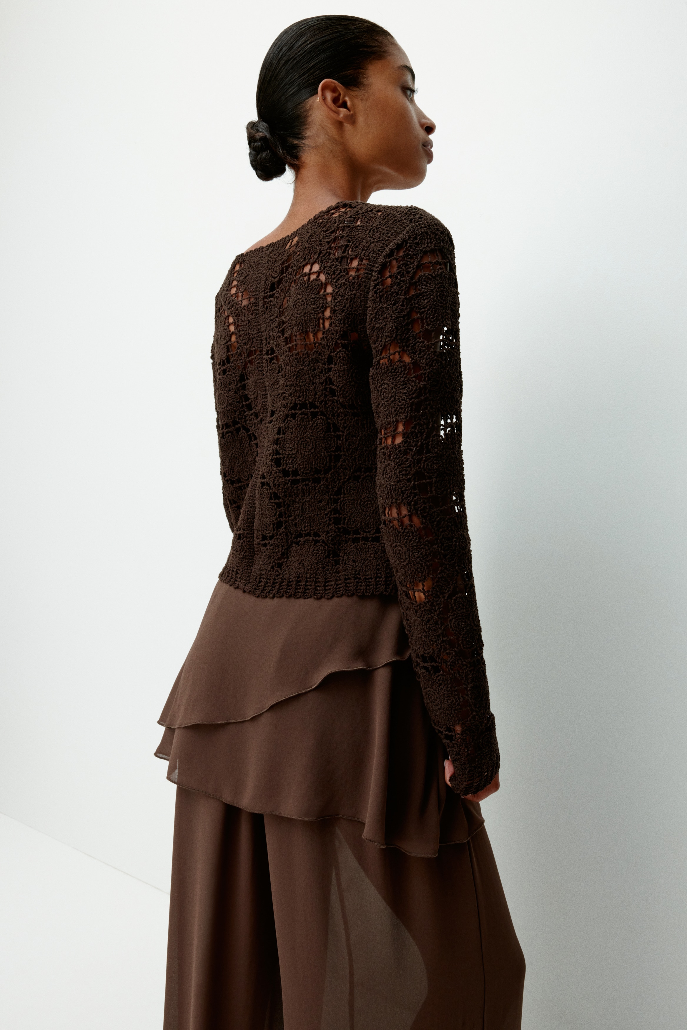 Skirt-layered chiffon trousers