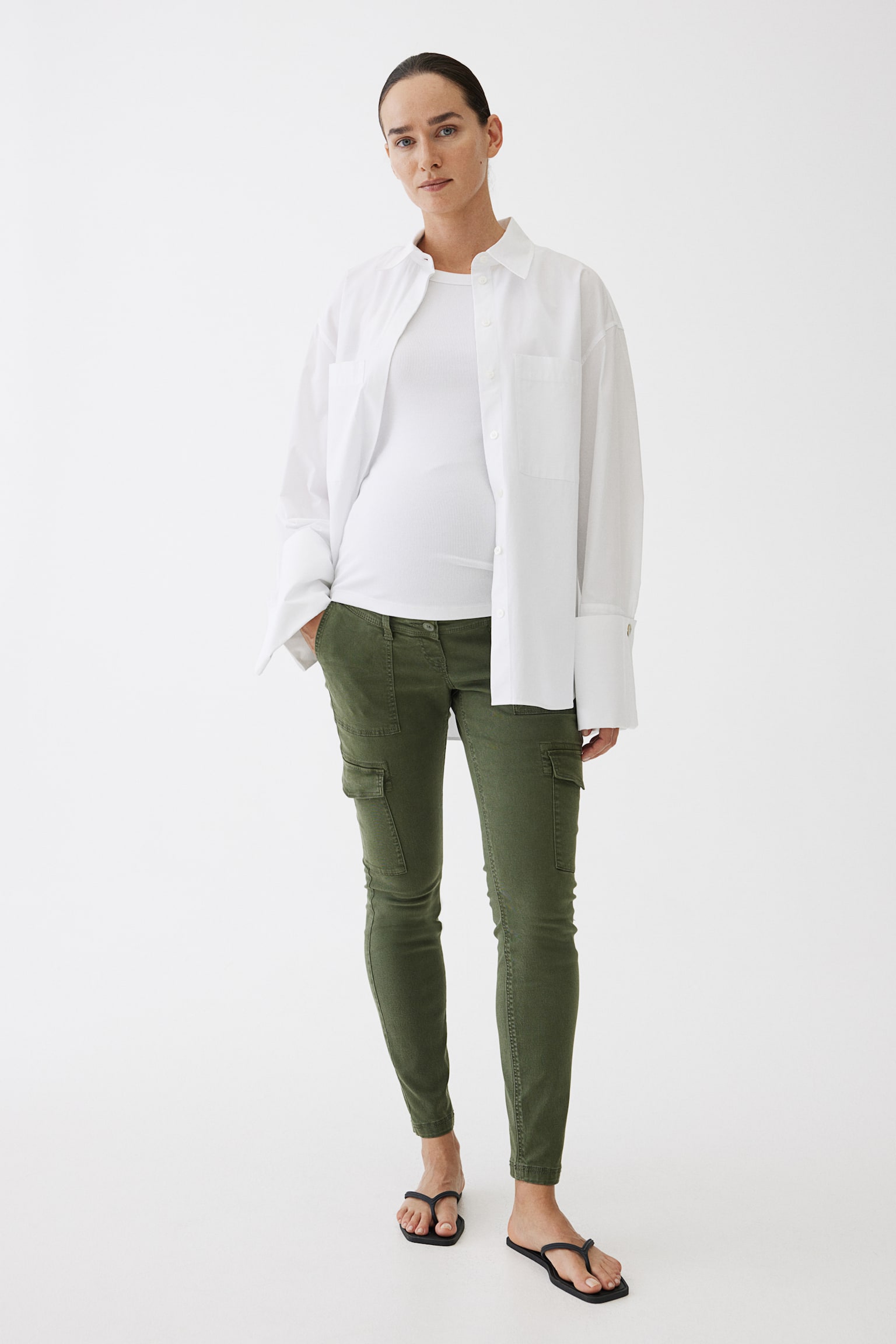 MAMA Slim cargo trousers - Khaki green/Black - 1